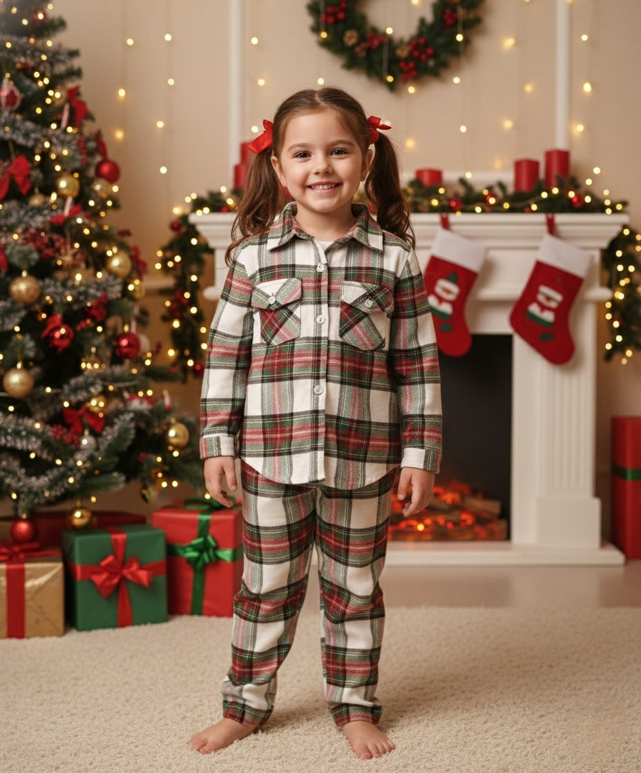 Red and green check night suit