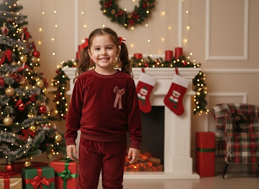 Maroon velvet girls night suit