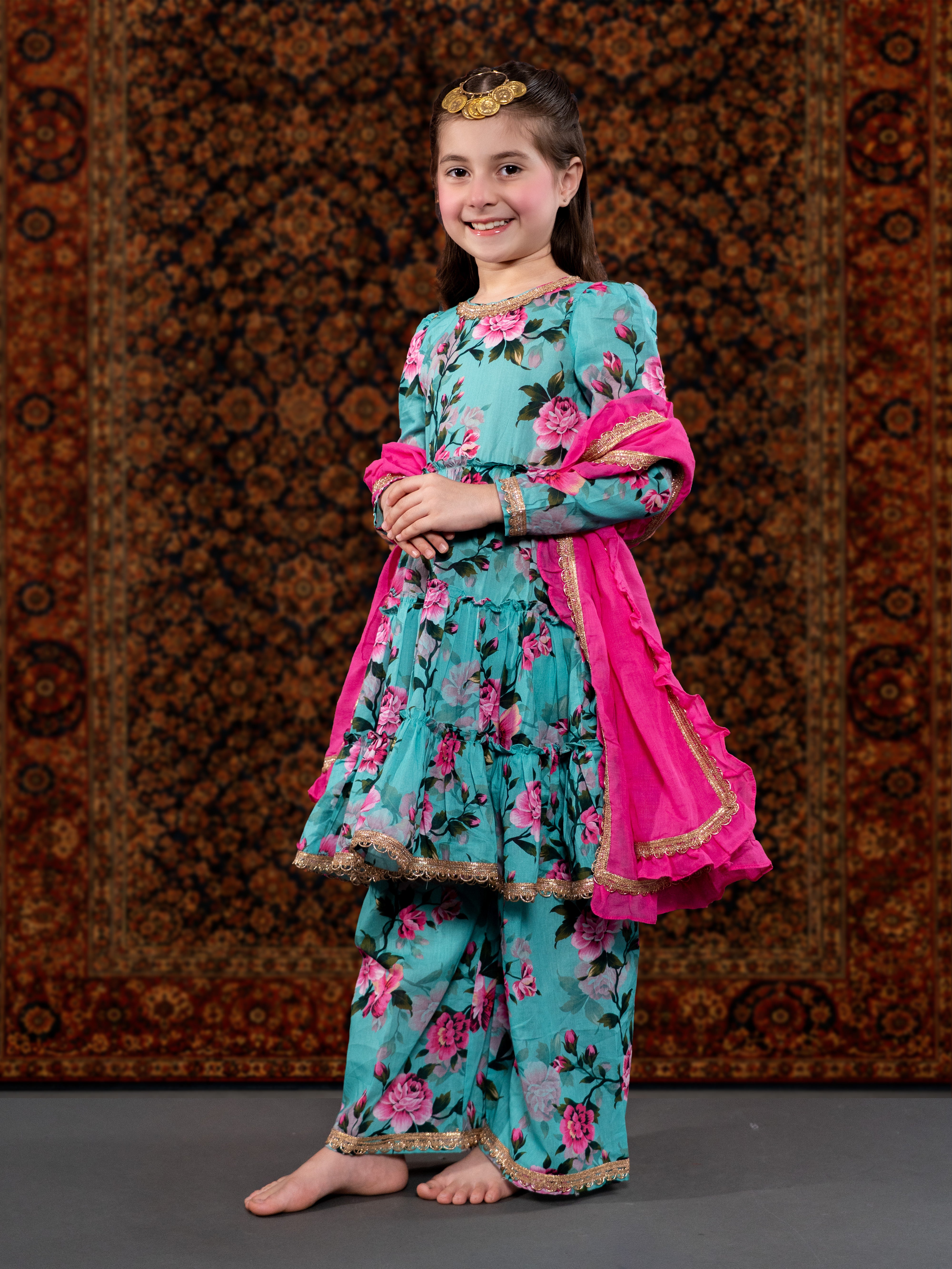 ZIYANA - A BLUE & PINK COTTON SUIT SET