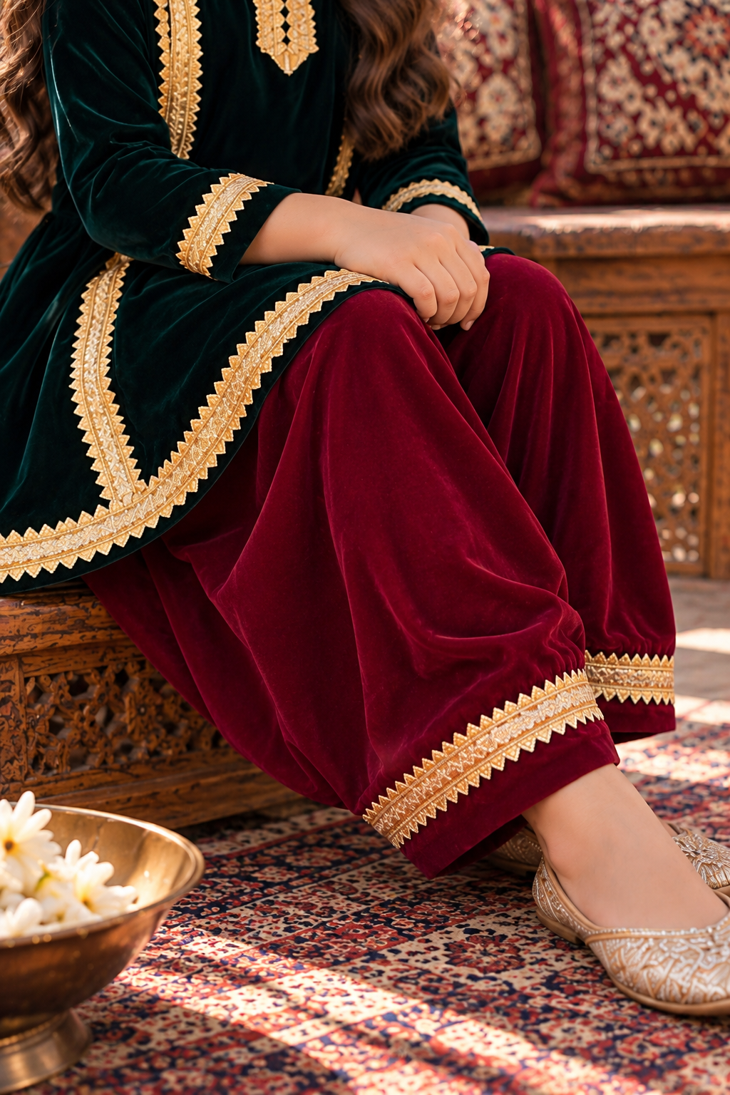 GREEN & BURGUNDY FARSHI SET