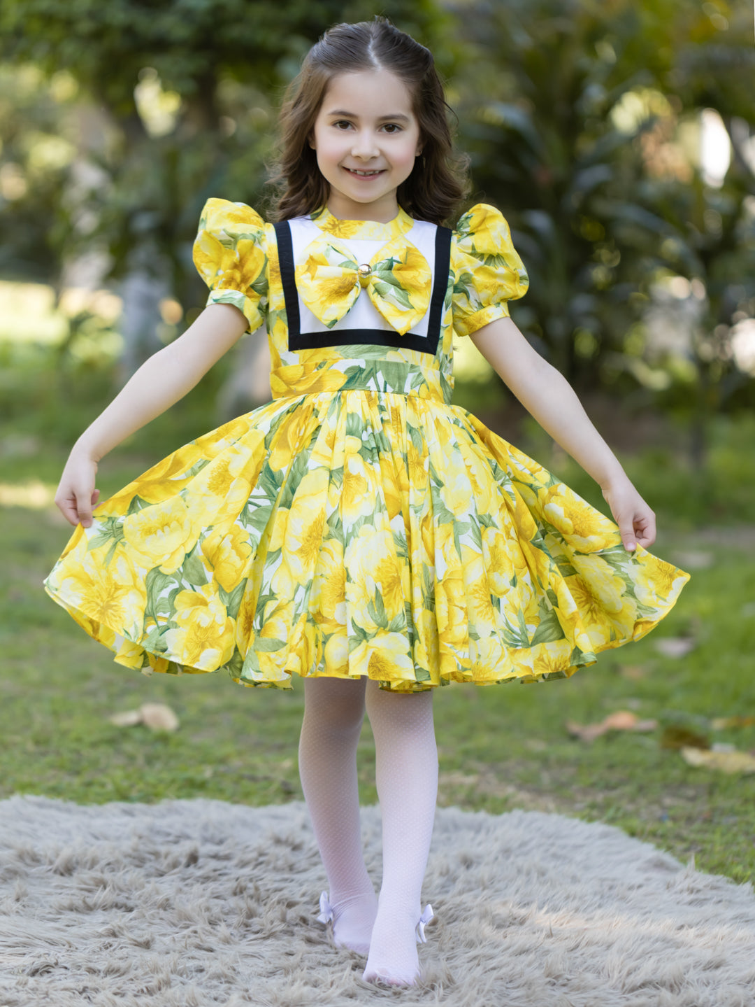 Yellow Peony - Half Sleeves Dress