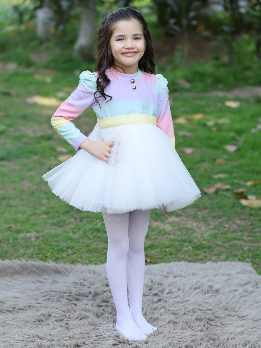 Rainbow White Net Dress