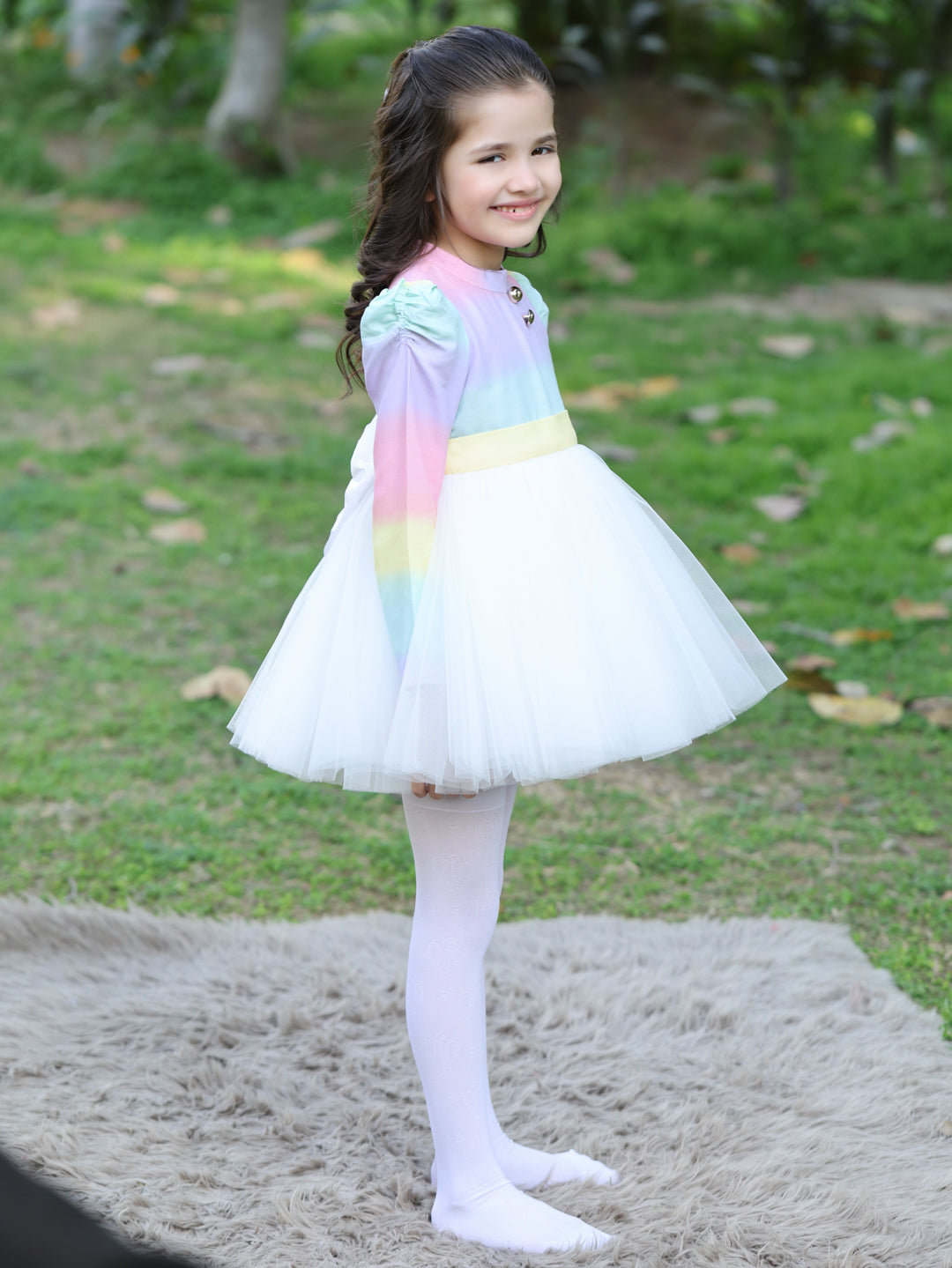 Rainbow White Net Dress