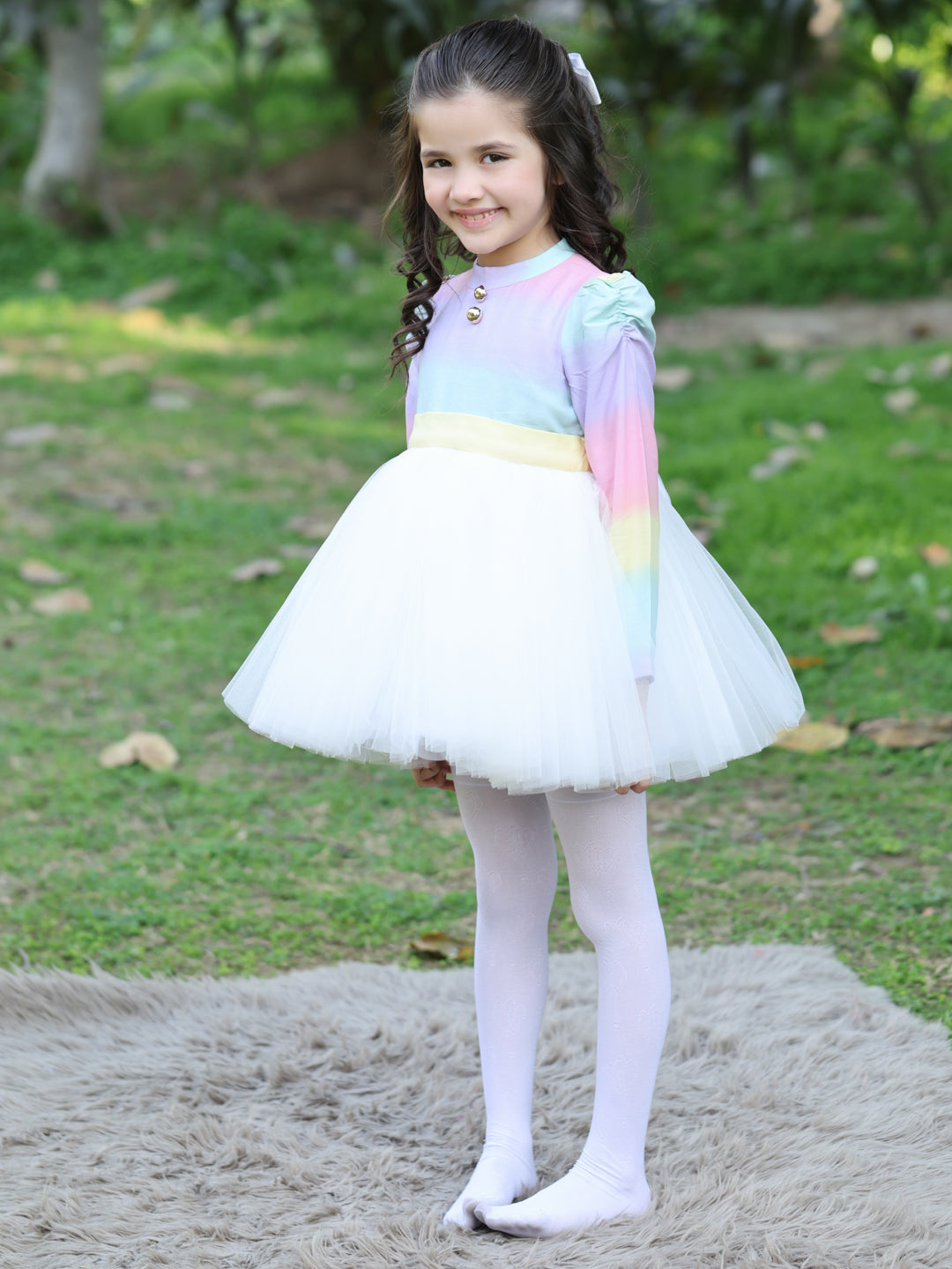 Rainbow White Net Dress