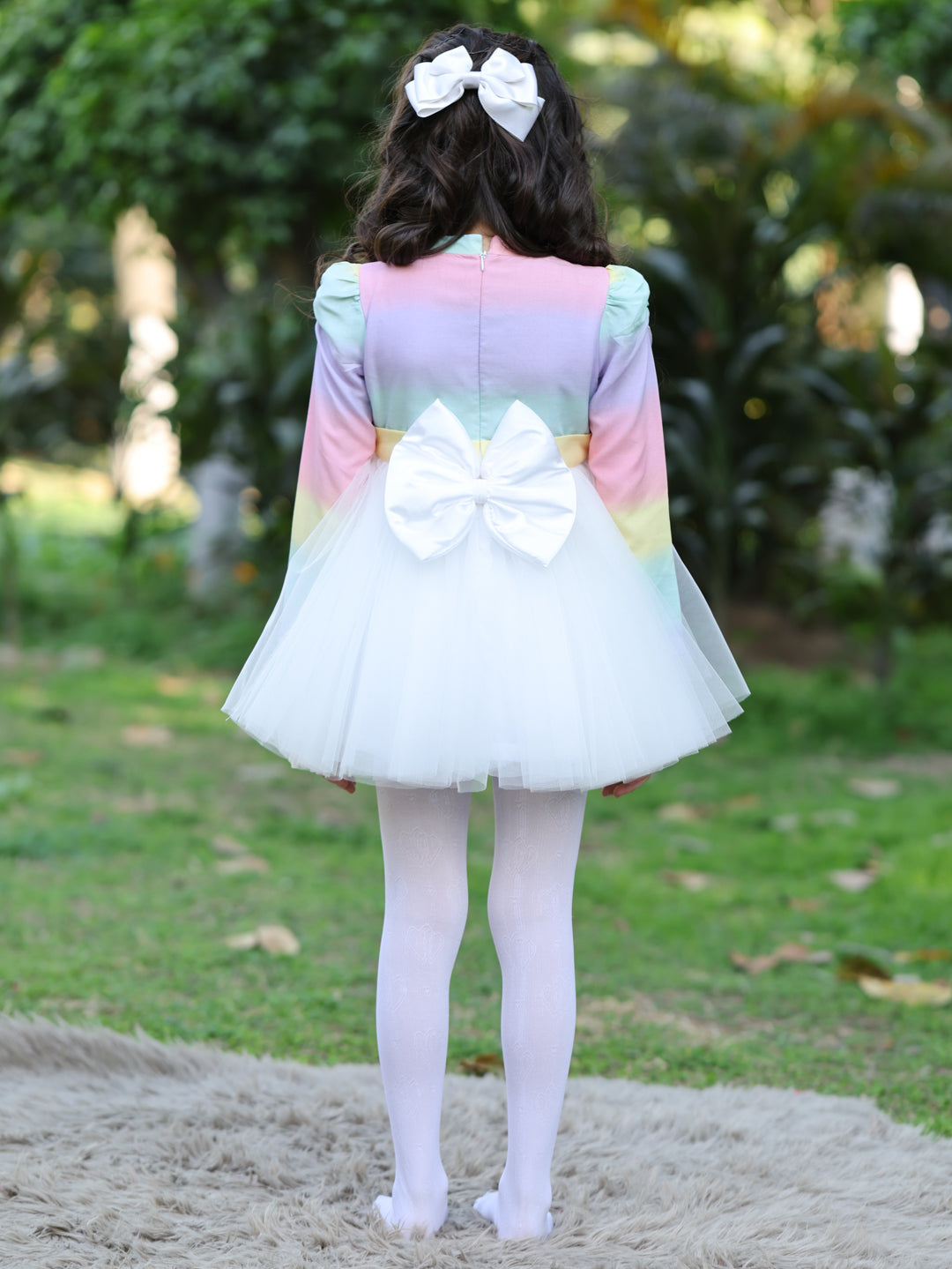 Rainbow White Net Dress