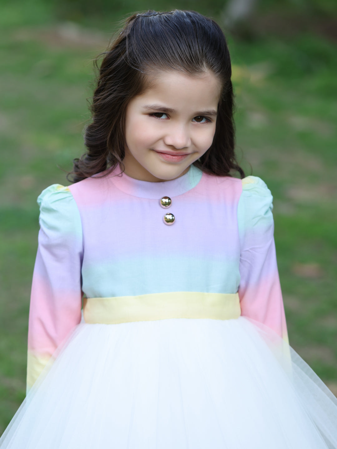 Rainbow White Net Dress