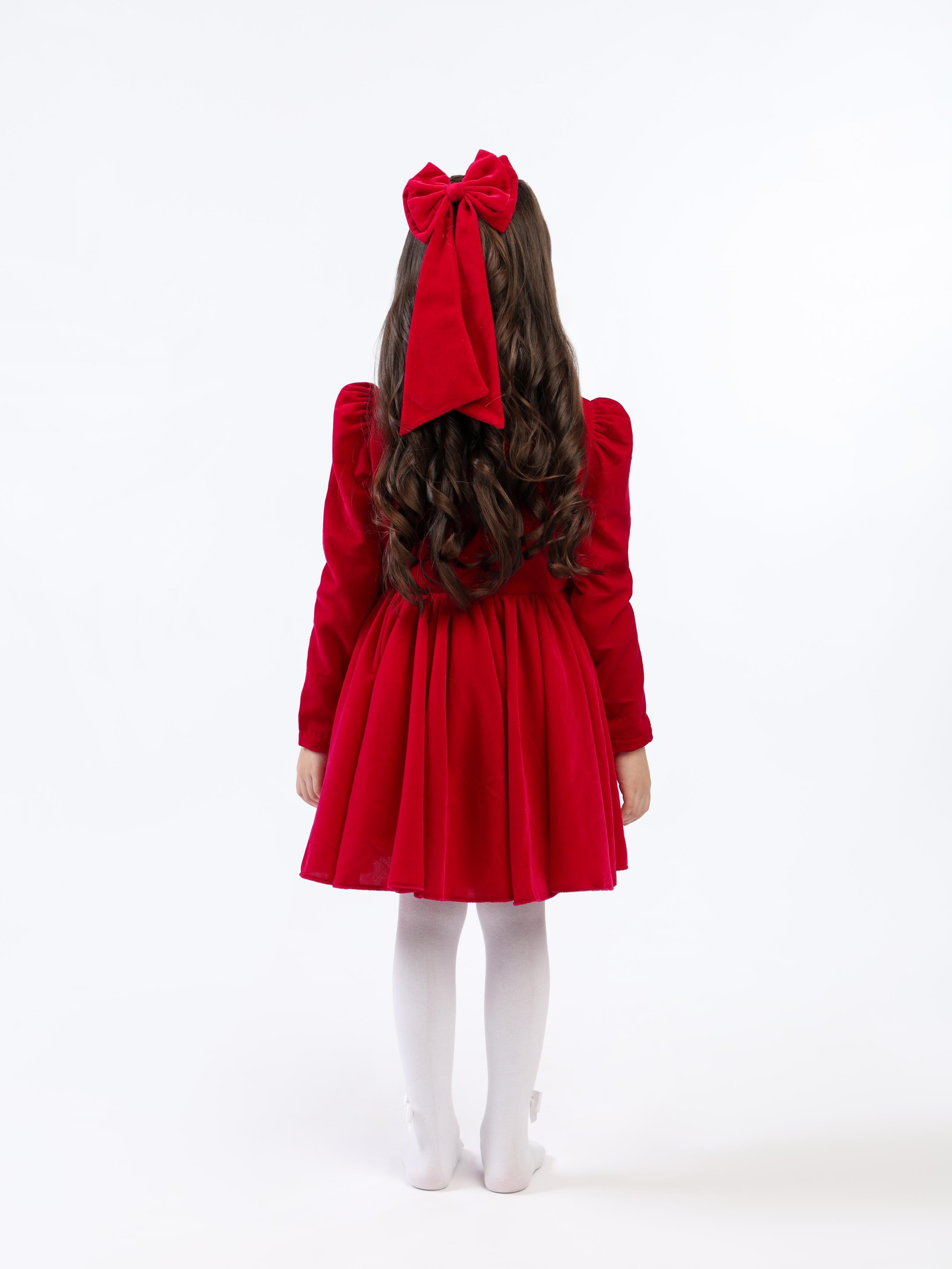 MAGENTA VELVET BOW DRESS