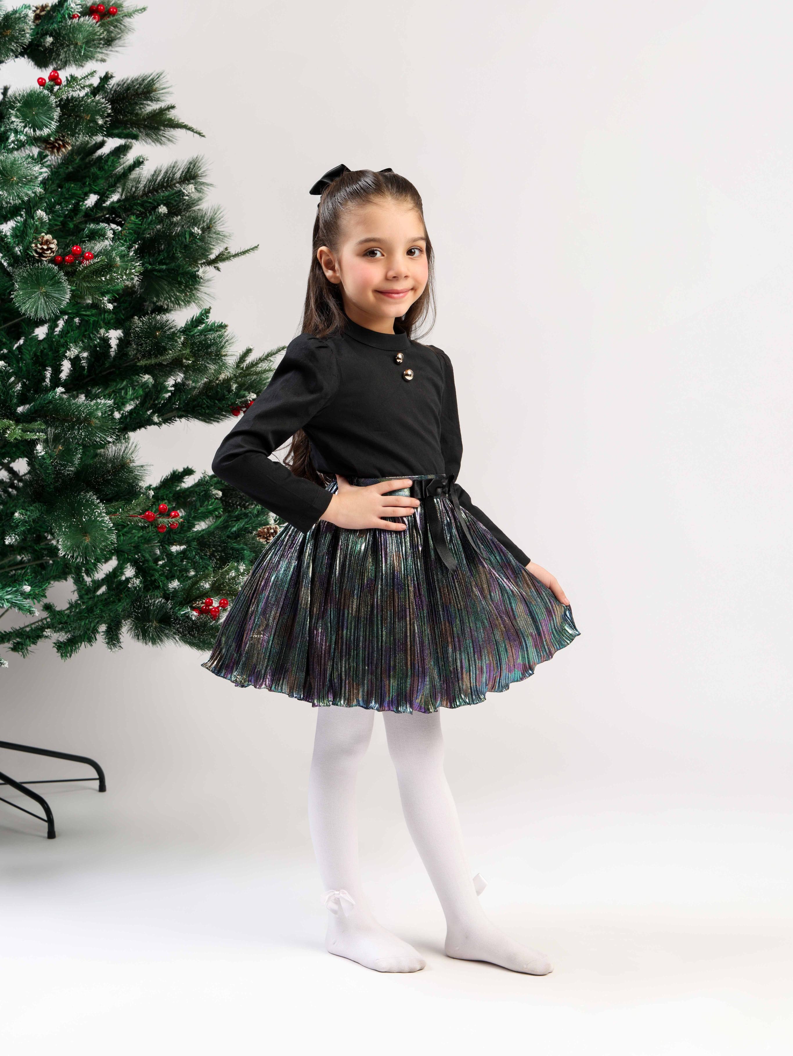Kids Netted Langa Sky Blue with Black Brocade Top – Fancy Ethnic Skirt Set for Girls