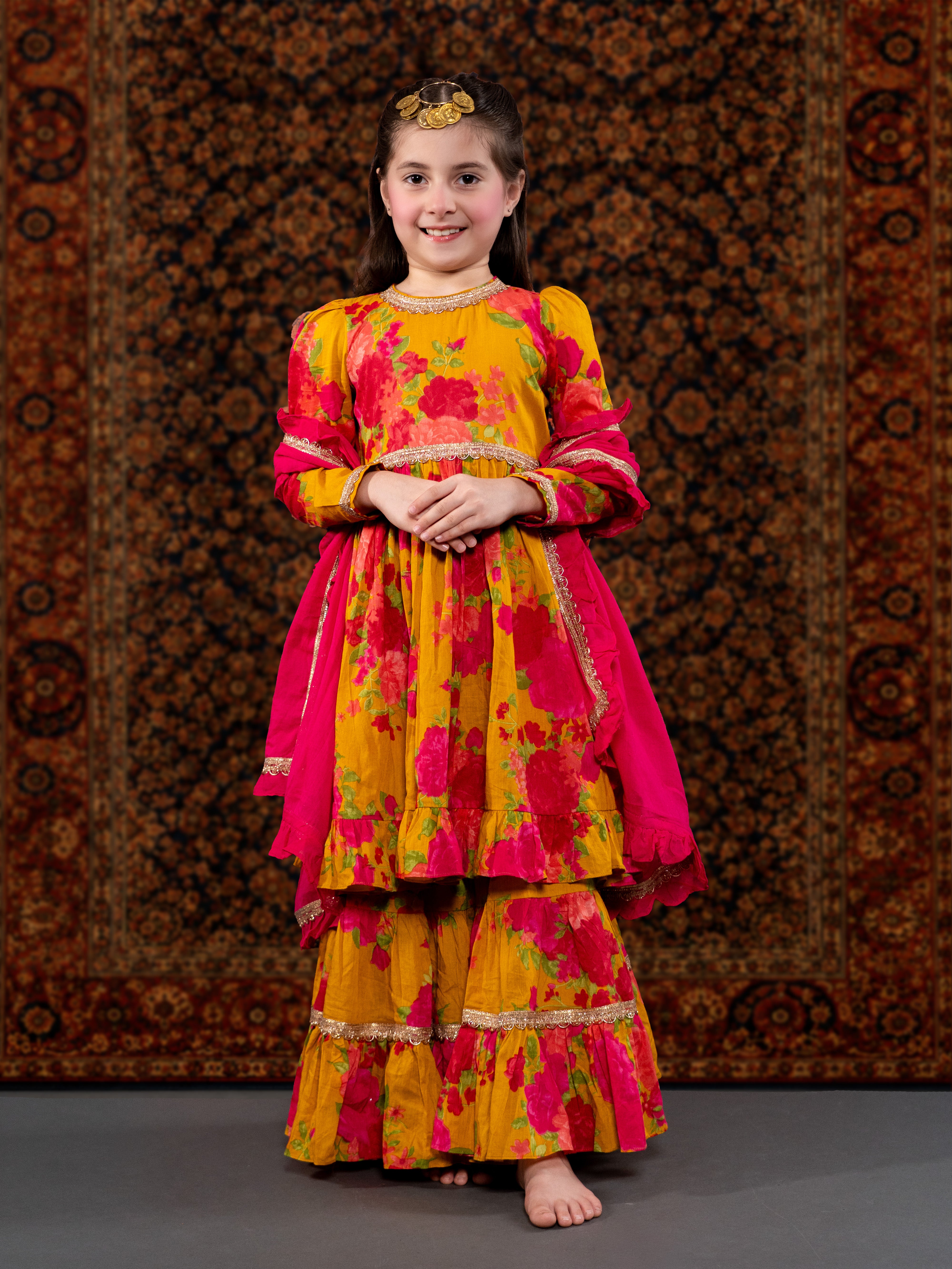 ARZOI - A MUSTARD FLORAL COTTON SUIT SET