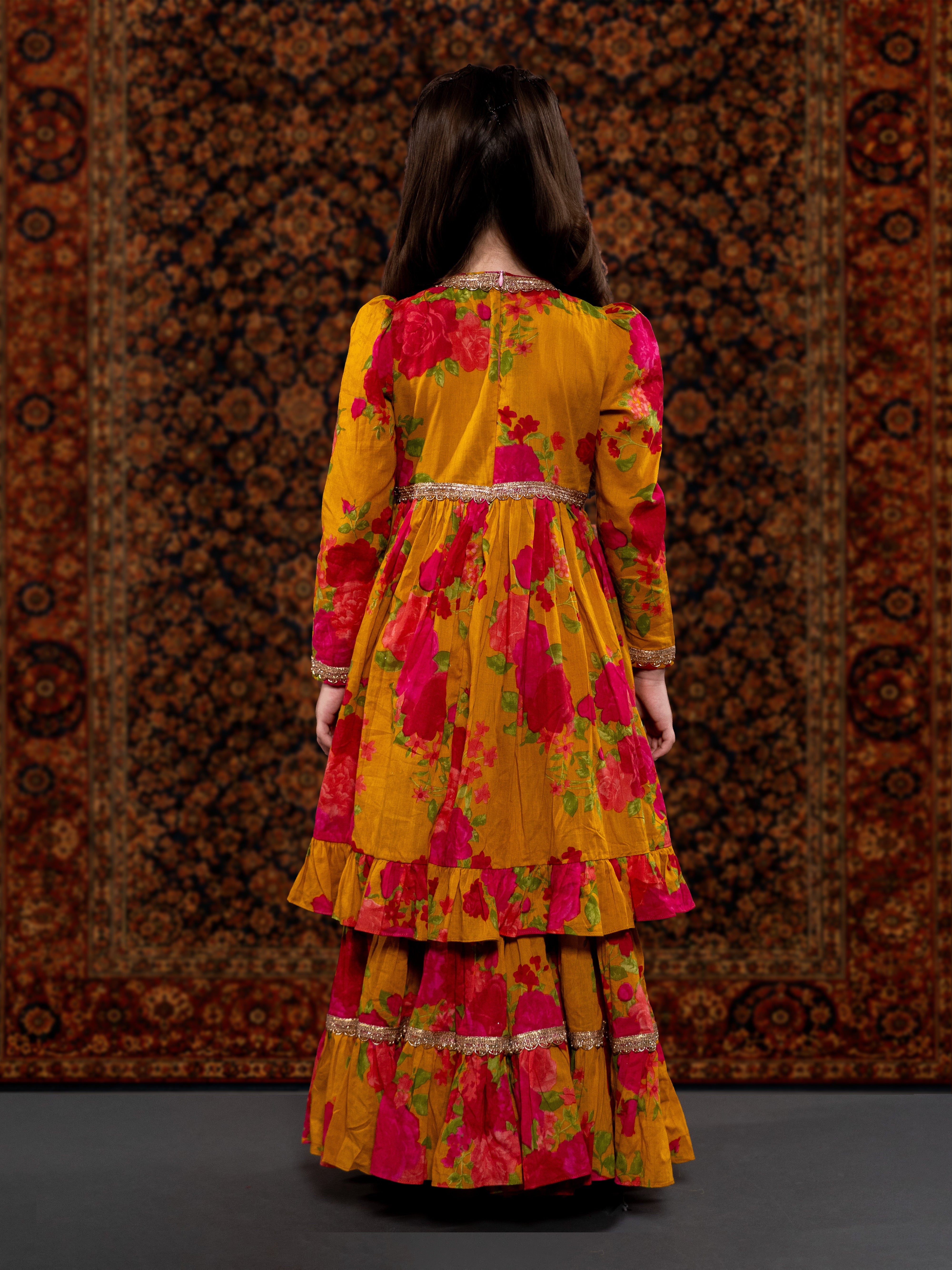 ARZOI - A MUSTARD FLORAL COTTON SUIT SET