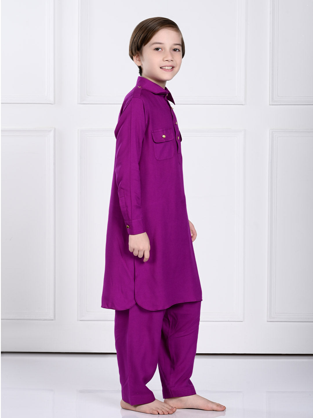 Amer - Purple Pathani Kurta Pajama Set Sale