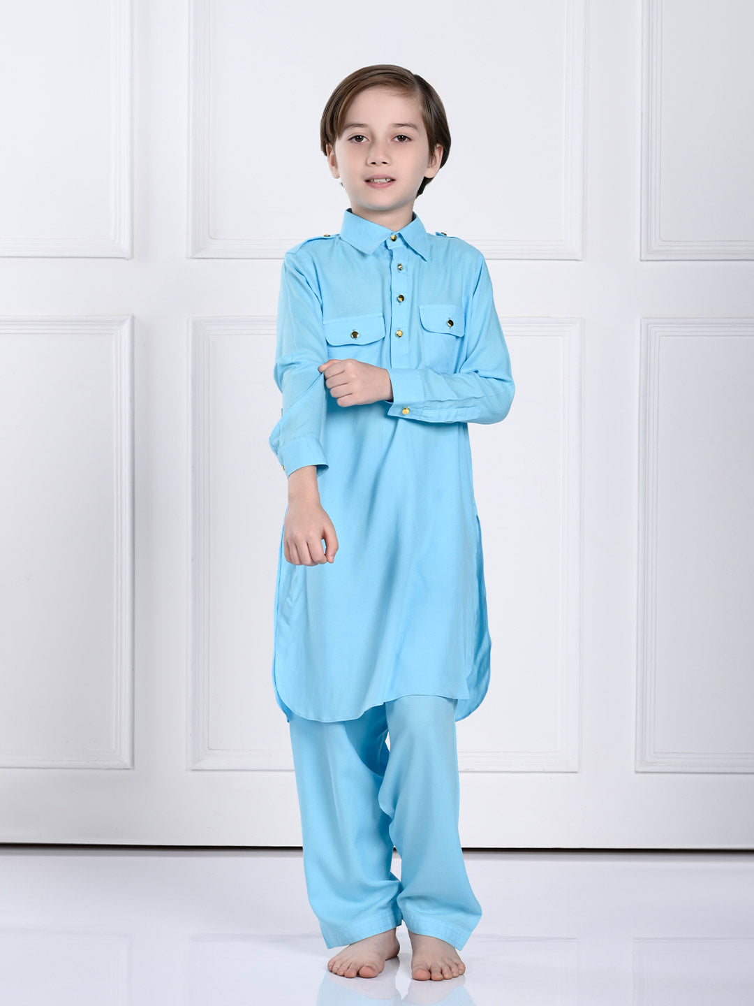 Ziaan - Light Blue Pathani Kurta Pajama Set