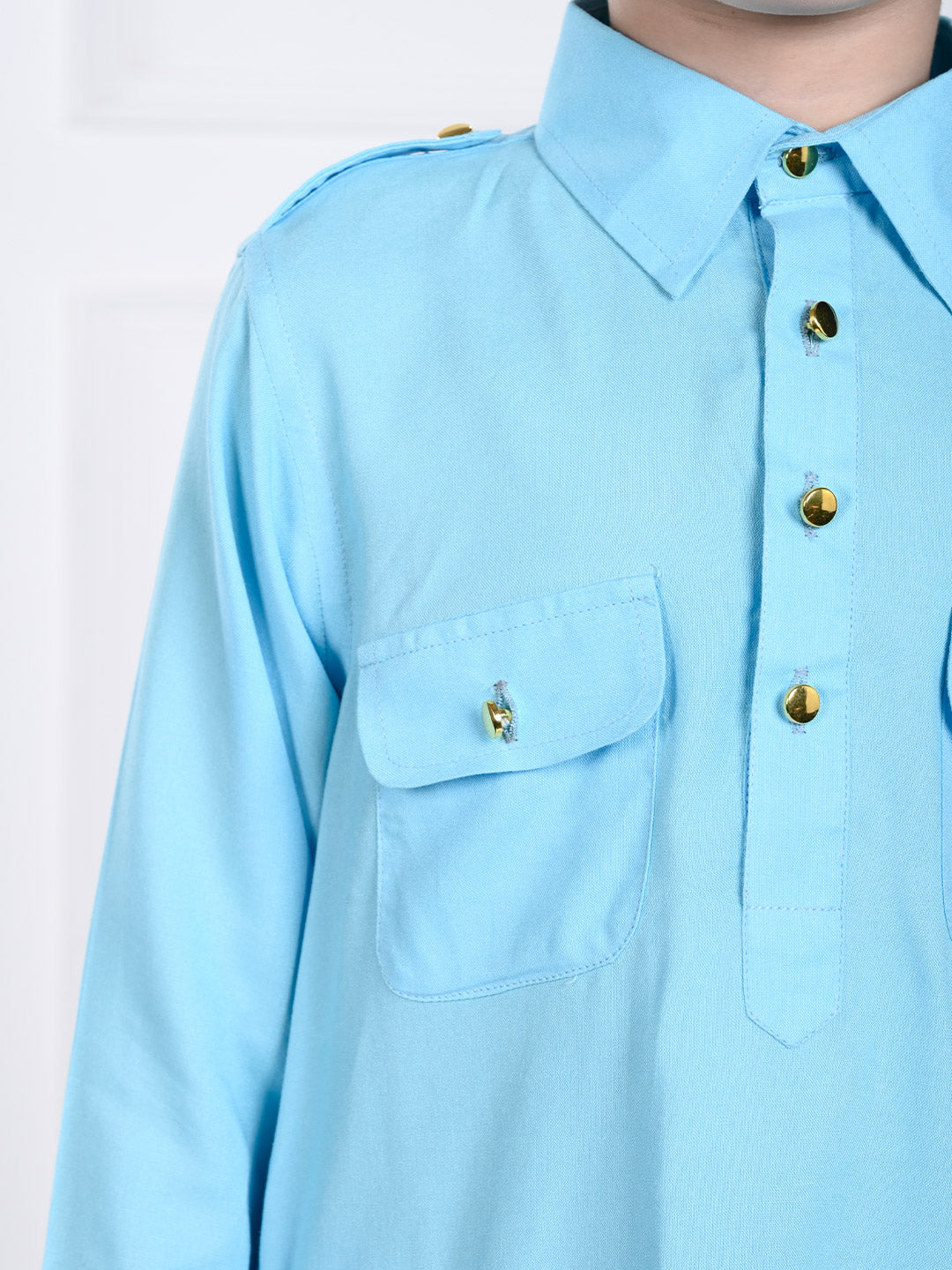 Ziaan - Light Blue Pathani Kurta Pajama Set