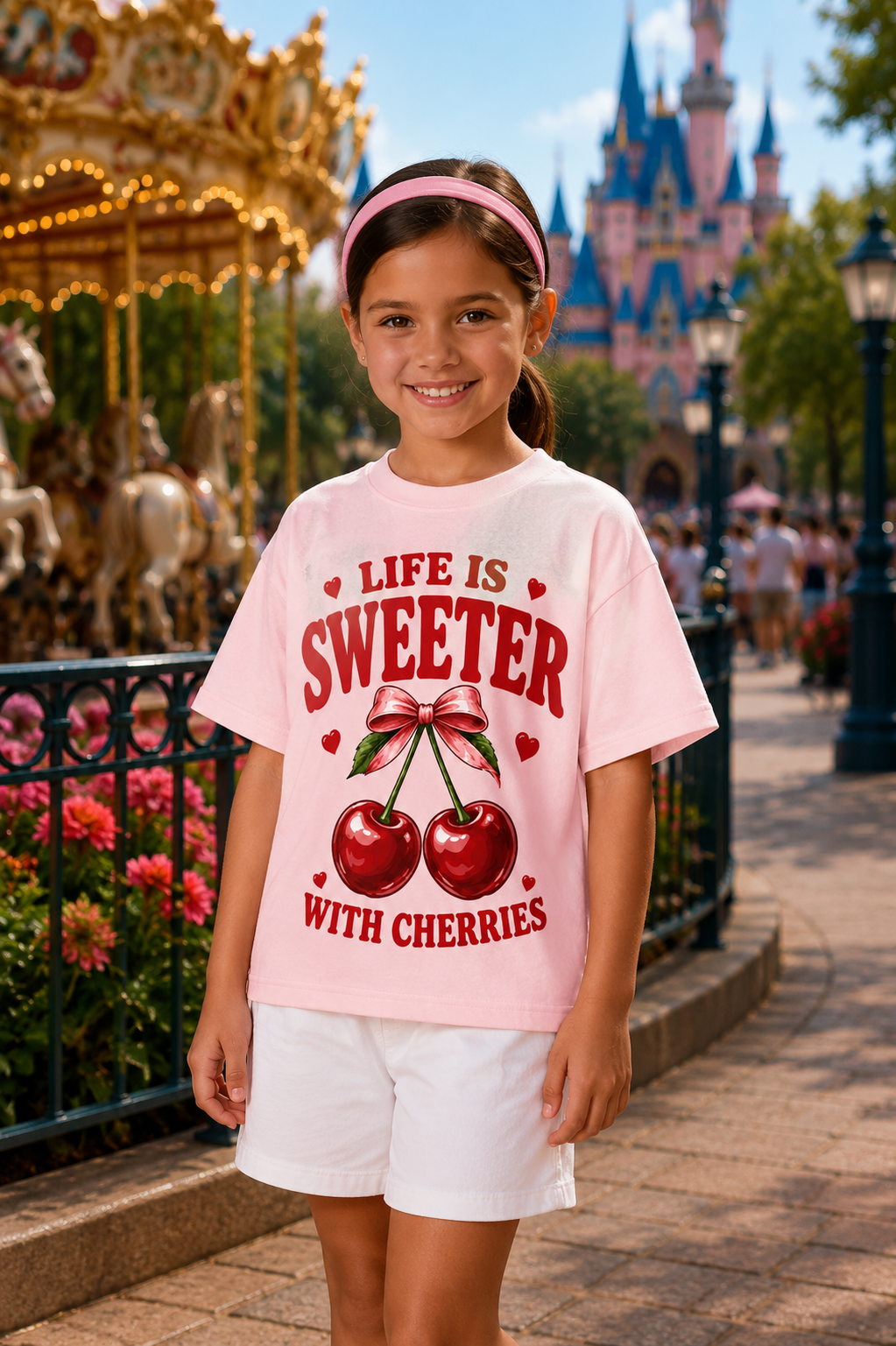 LIFE IS SWEETER WITH CHERRIES - OVERSIZED PINK T-SHIRT
