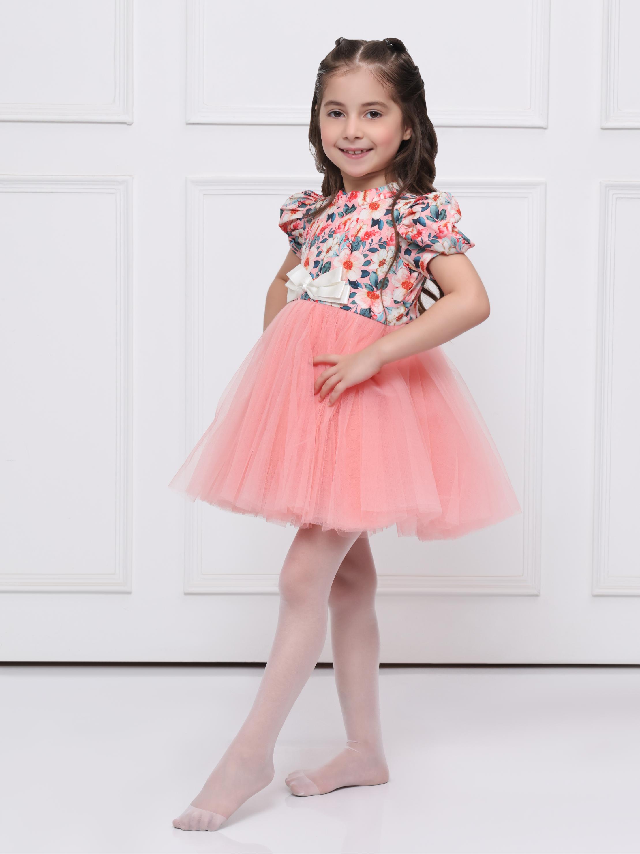 Peach Floral Net Dress