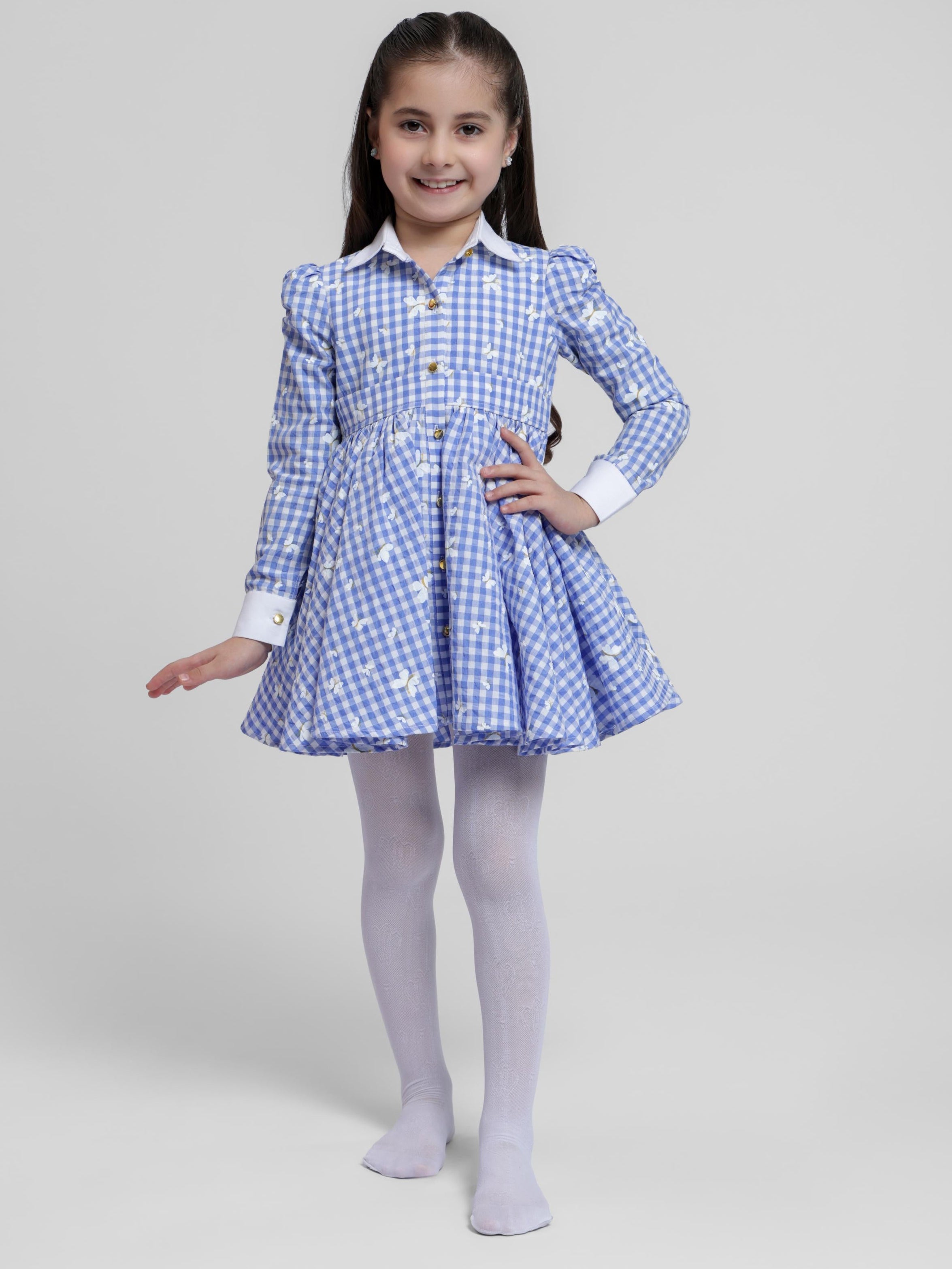 BLUE BUTTERFLY SHIRT DRESS