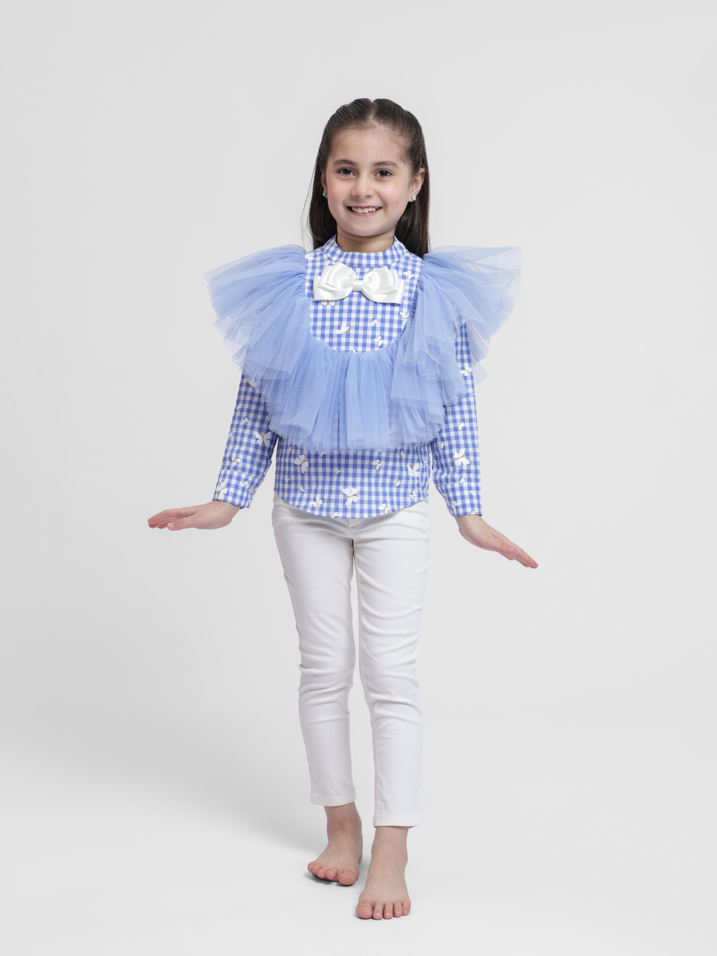 BLUE BUTTERFLY LILLY FRILL TOP