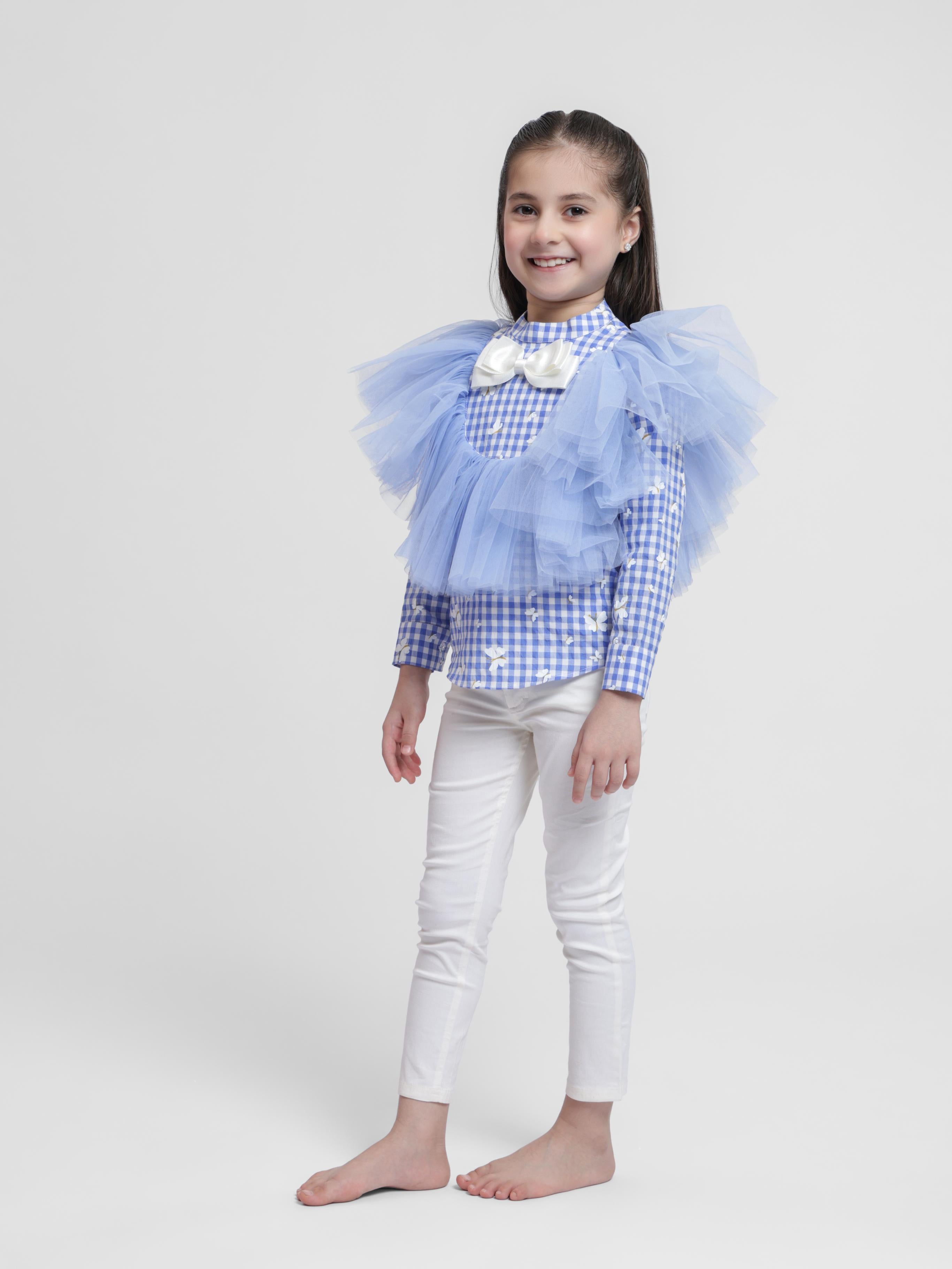BLUE BUTTERFLY LILLY FRILL TOP