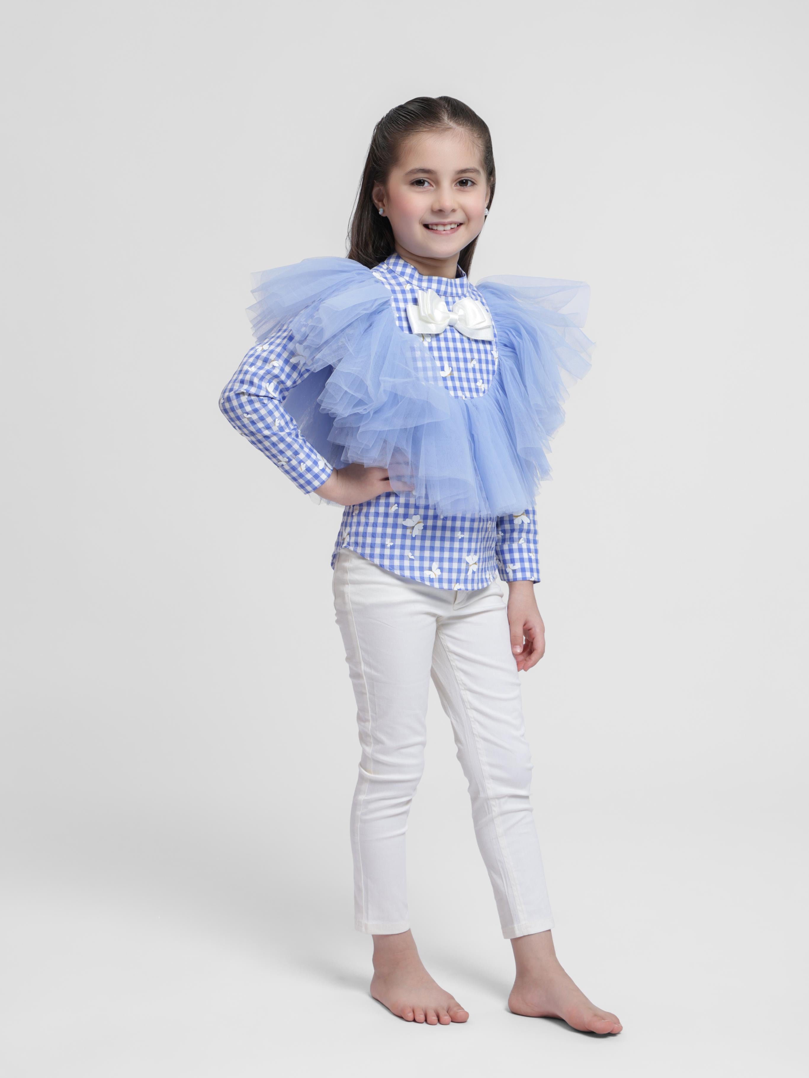 BLUE BUTTERFLY LILLY FRILL TOP