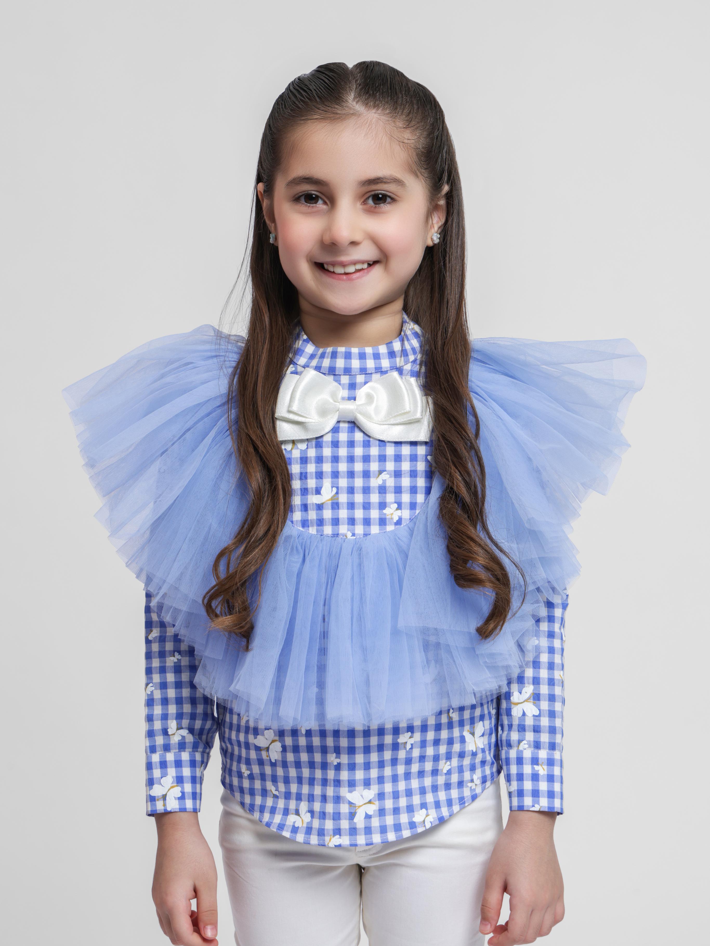 BLUE BUTTERFLY LILLY FRILL TOP