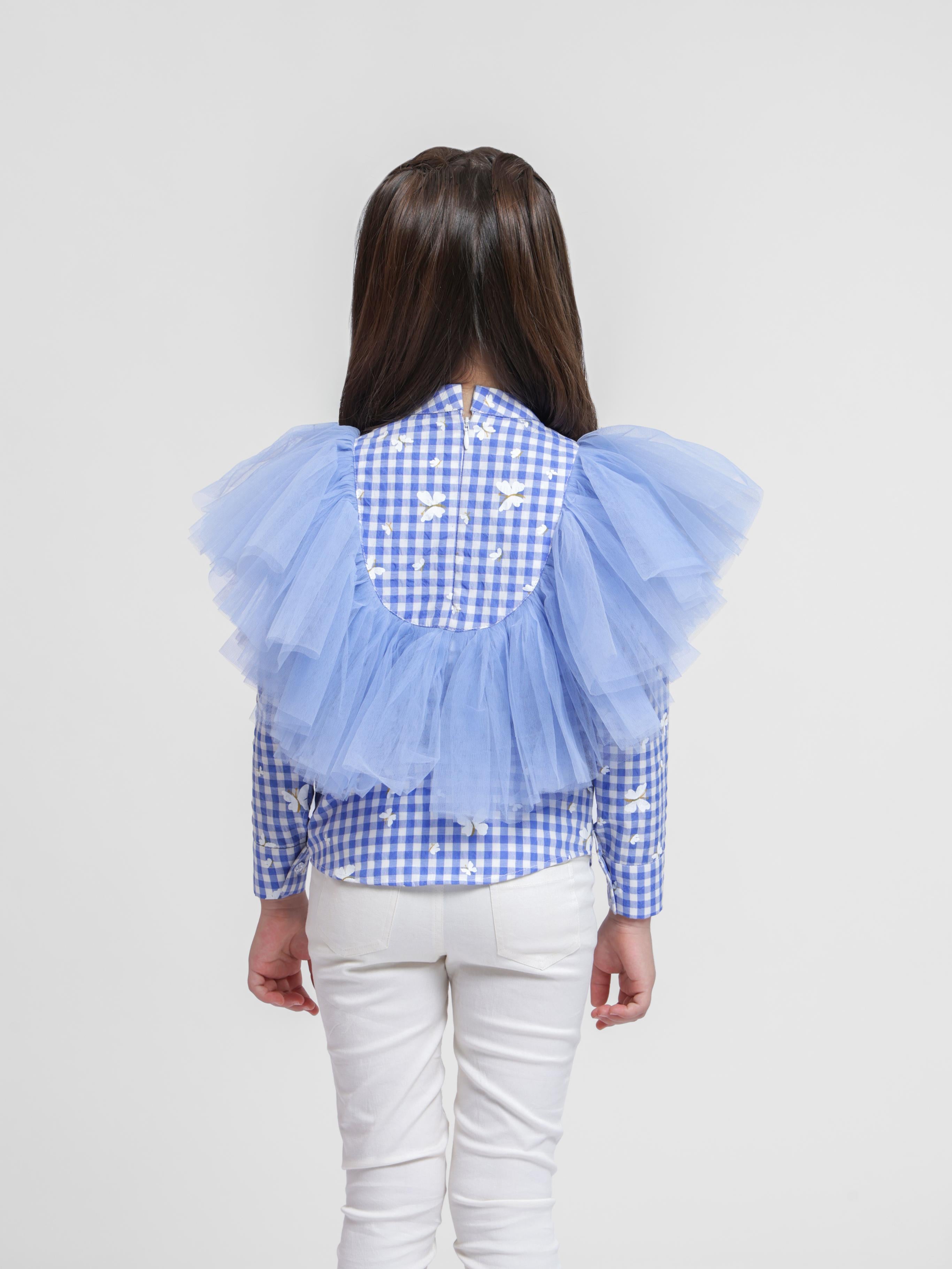 BLUE BUTTERFLY LILLY FRILL TOP