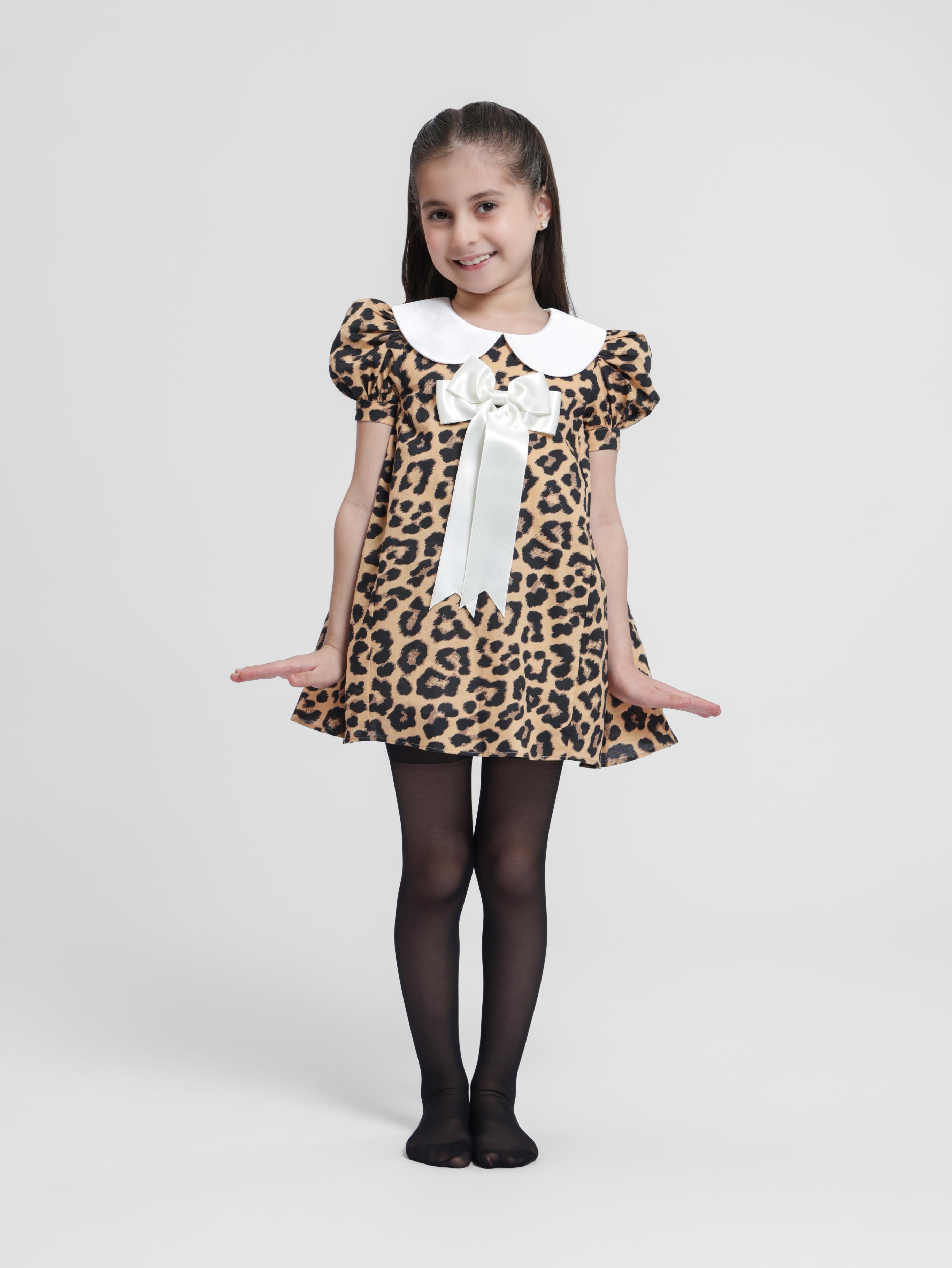 BROWN LEOPARD - HALF SLEEVES DRESS