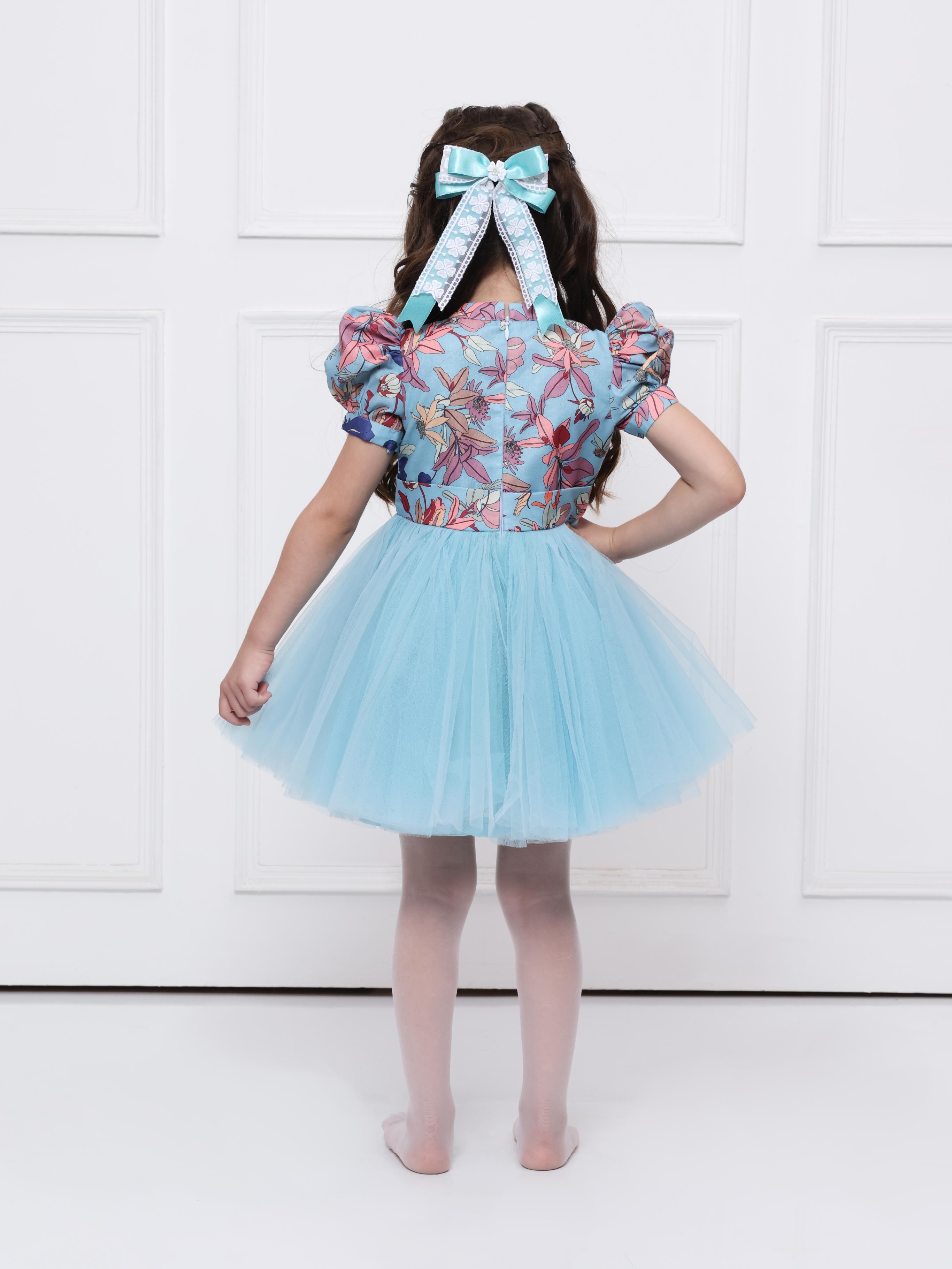 Blue floral net dress