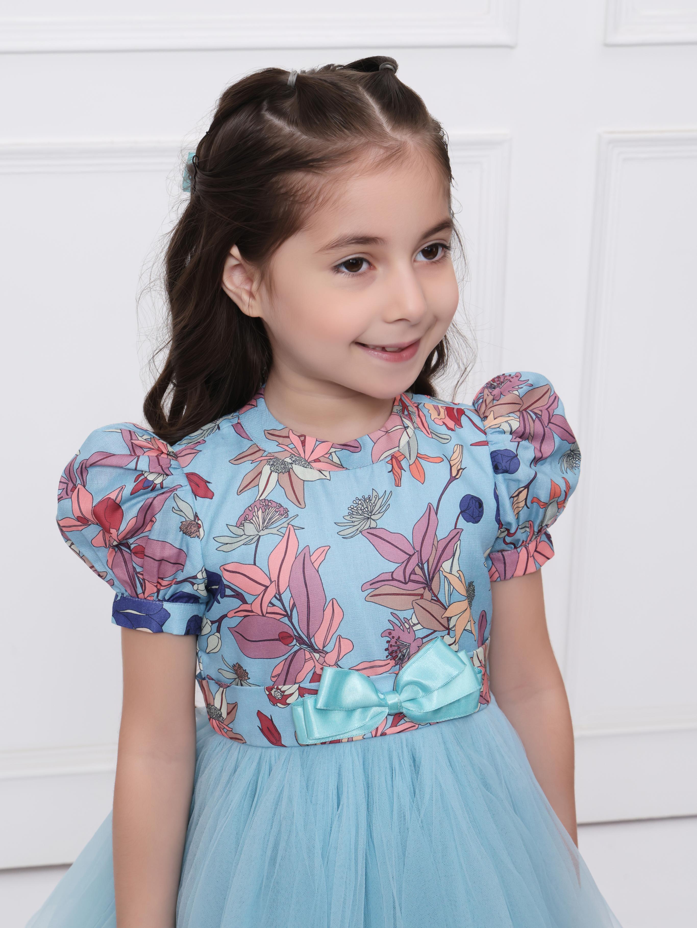 Blue floral net dress