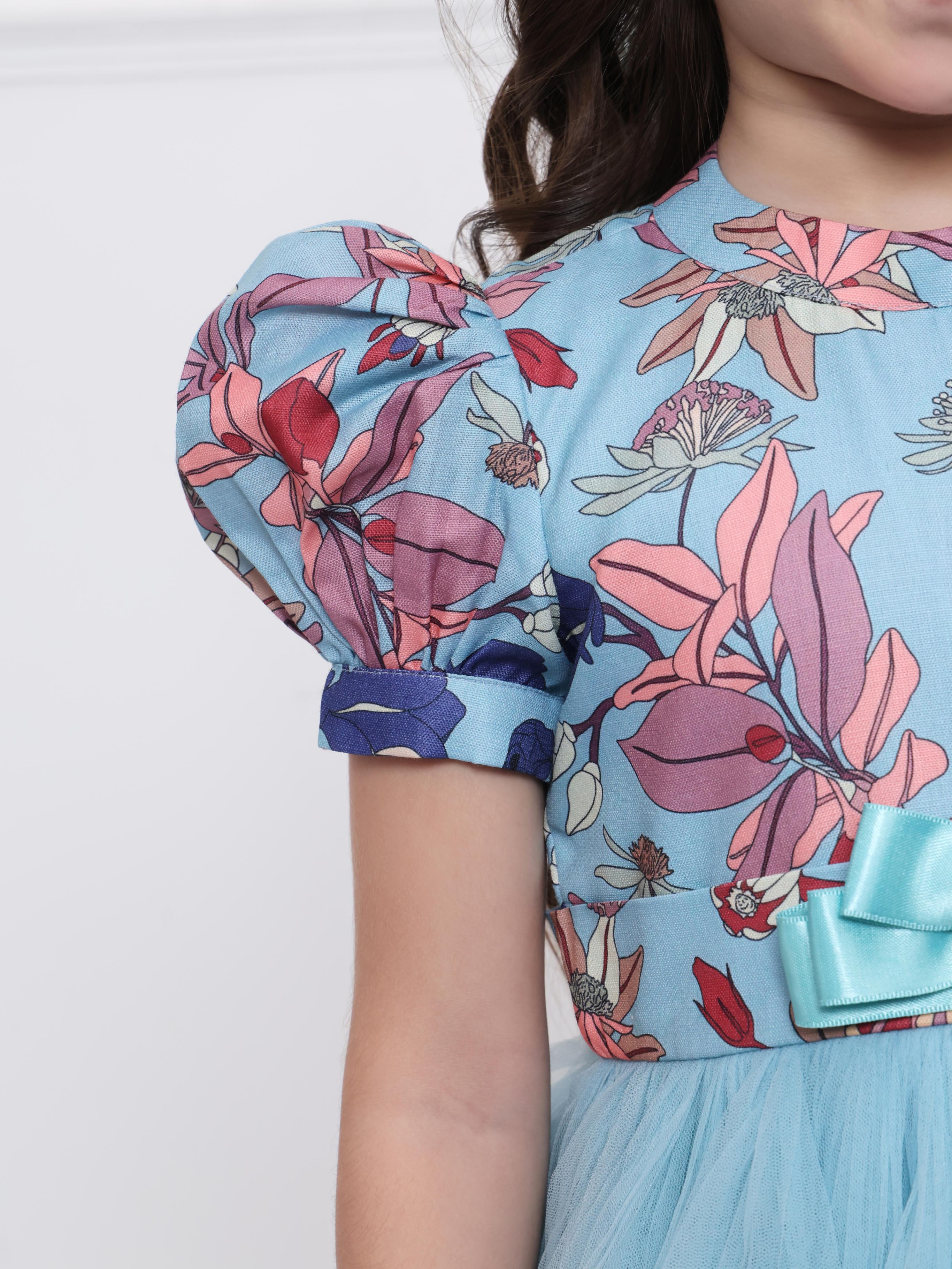 Blue floral net dress