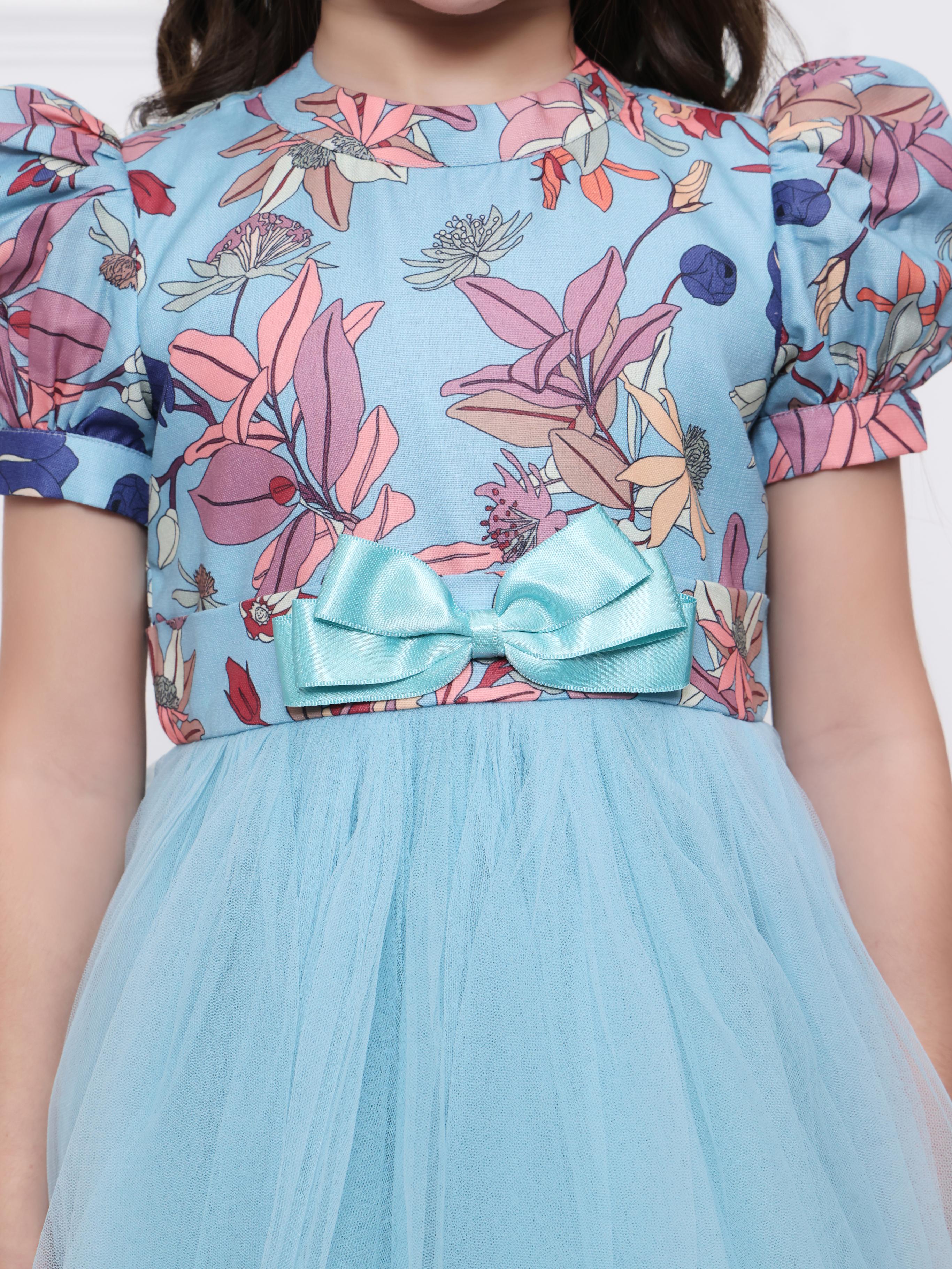 Blue floral net dress