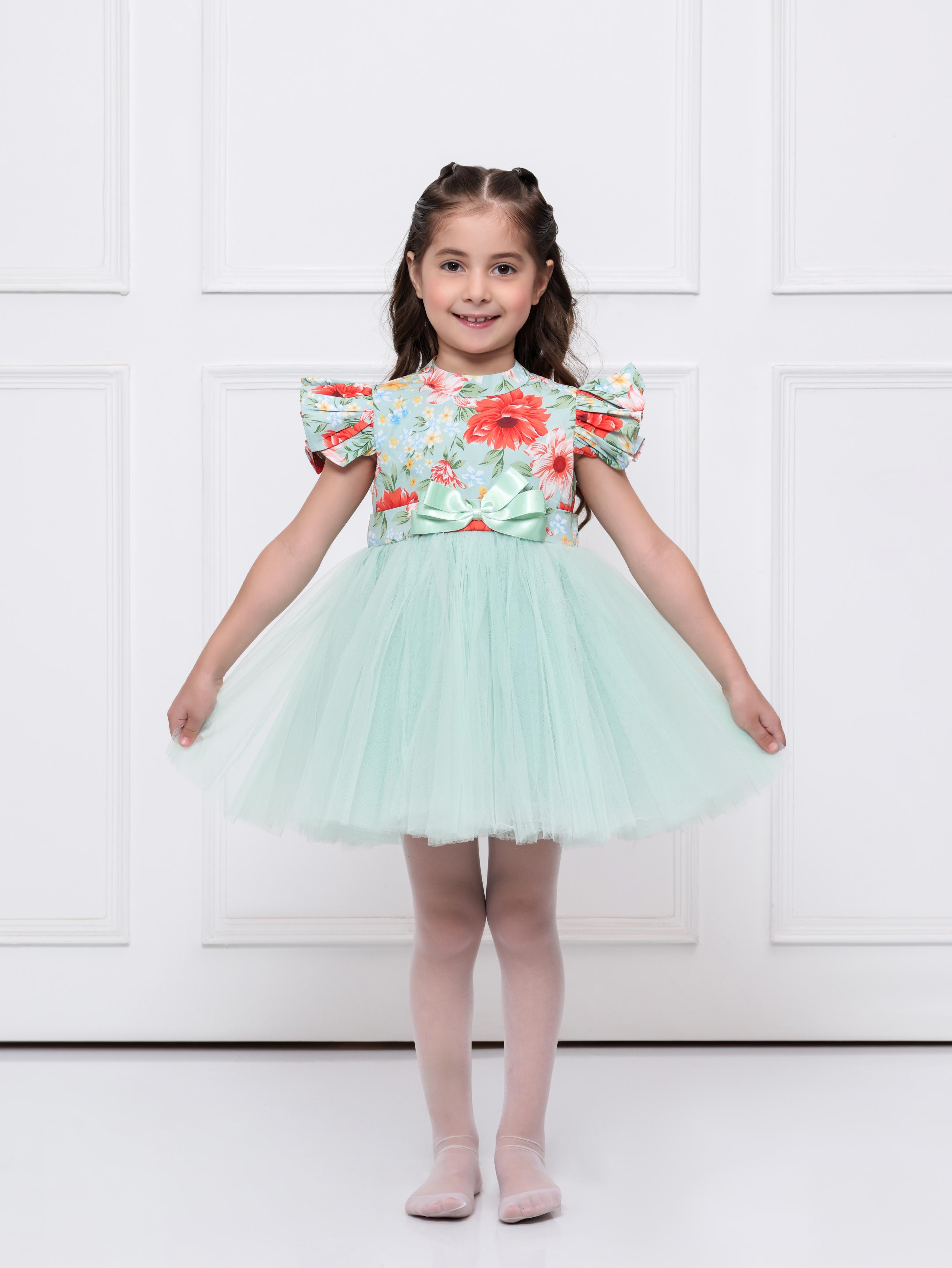 Green Floral Net Dress