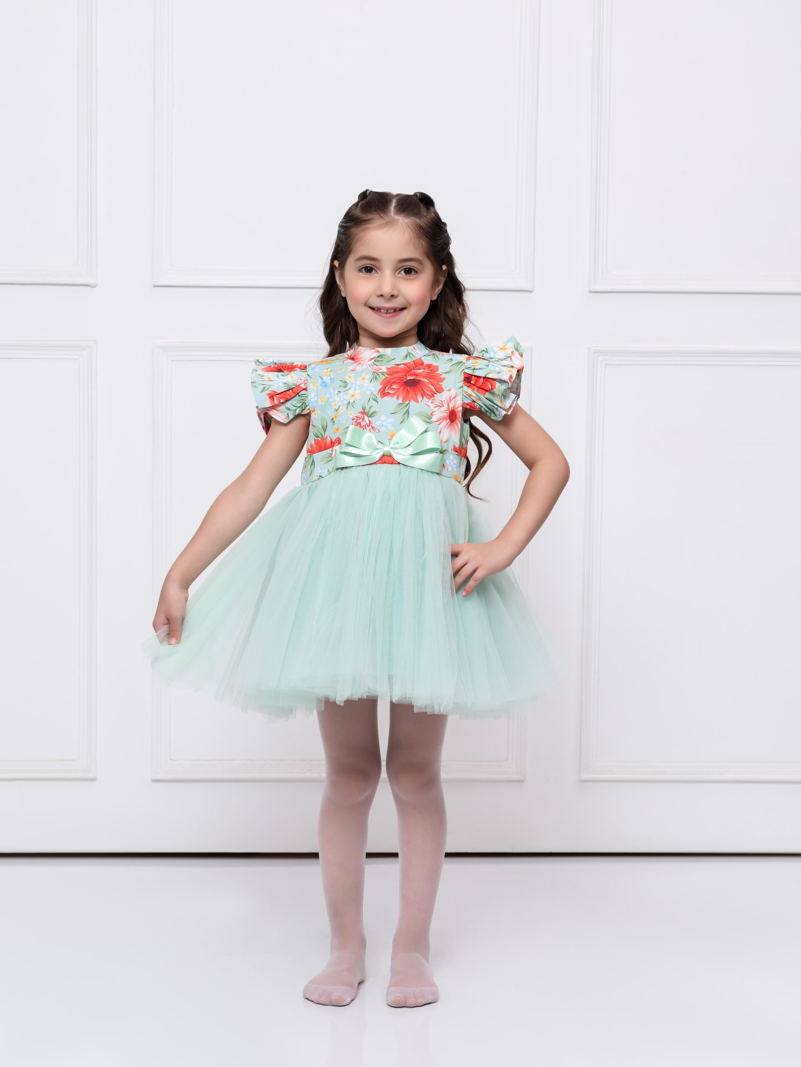 Green Floral Net Dress