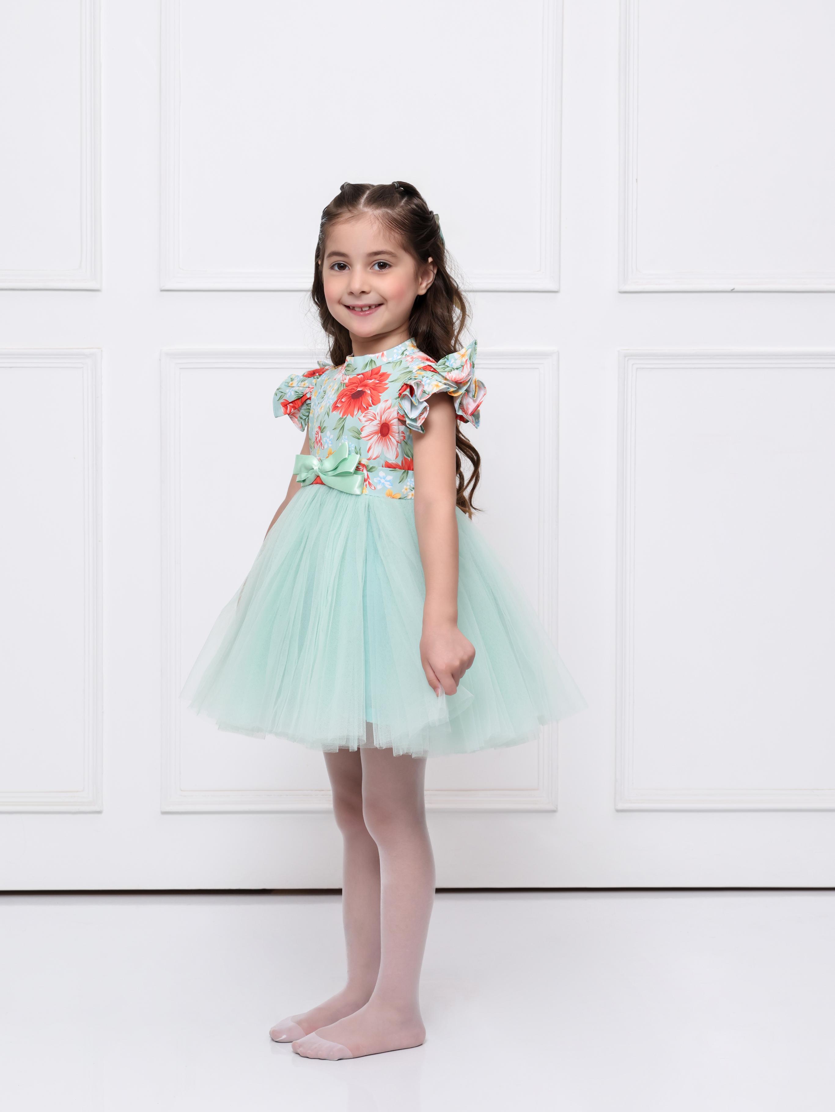 Green Floral Net Dress