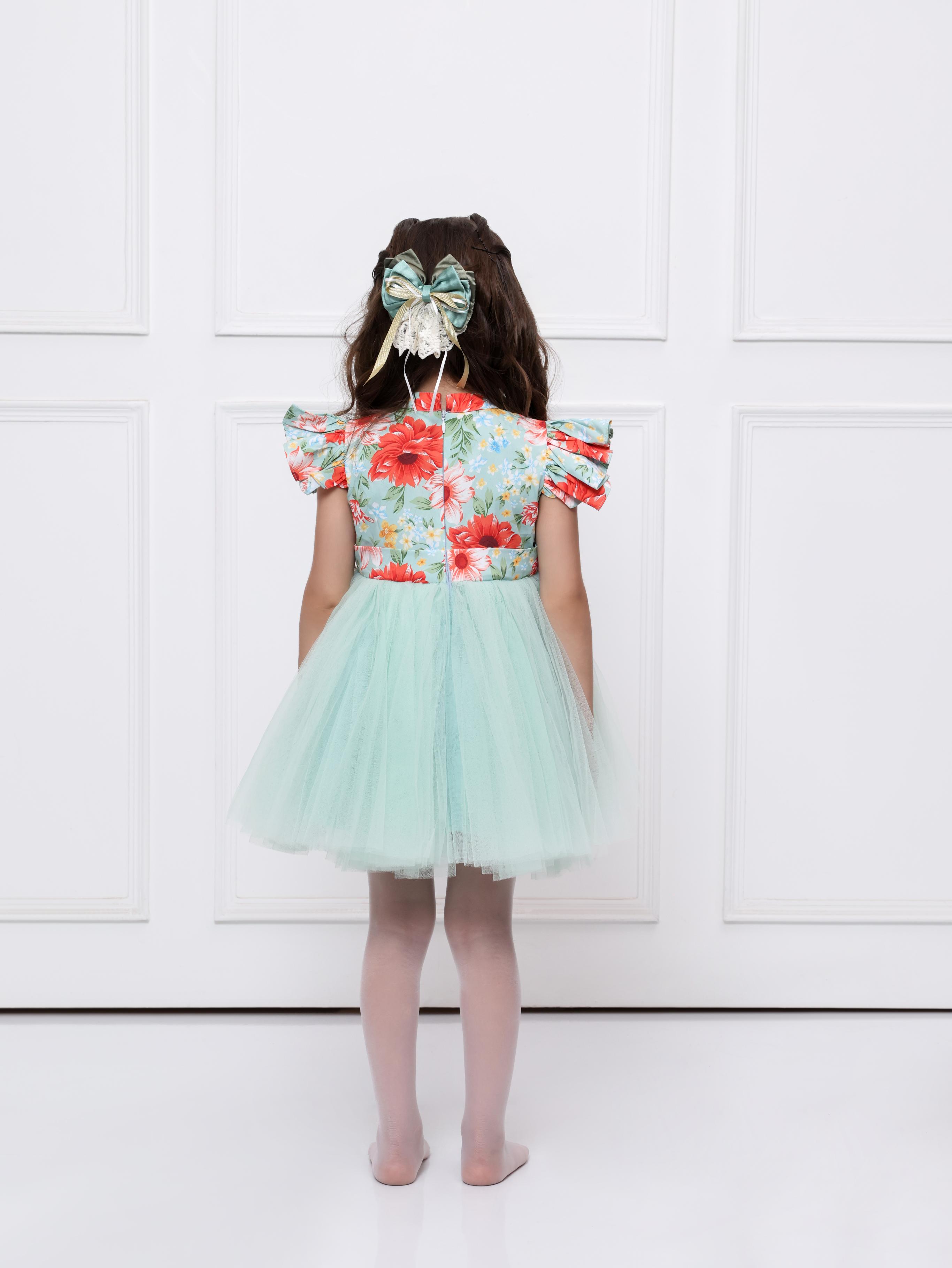 Green Floral Net Dress