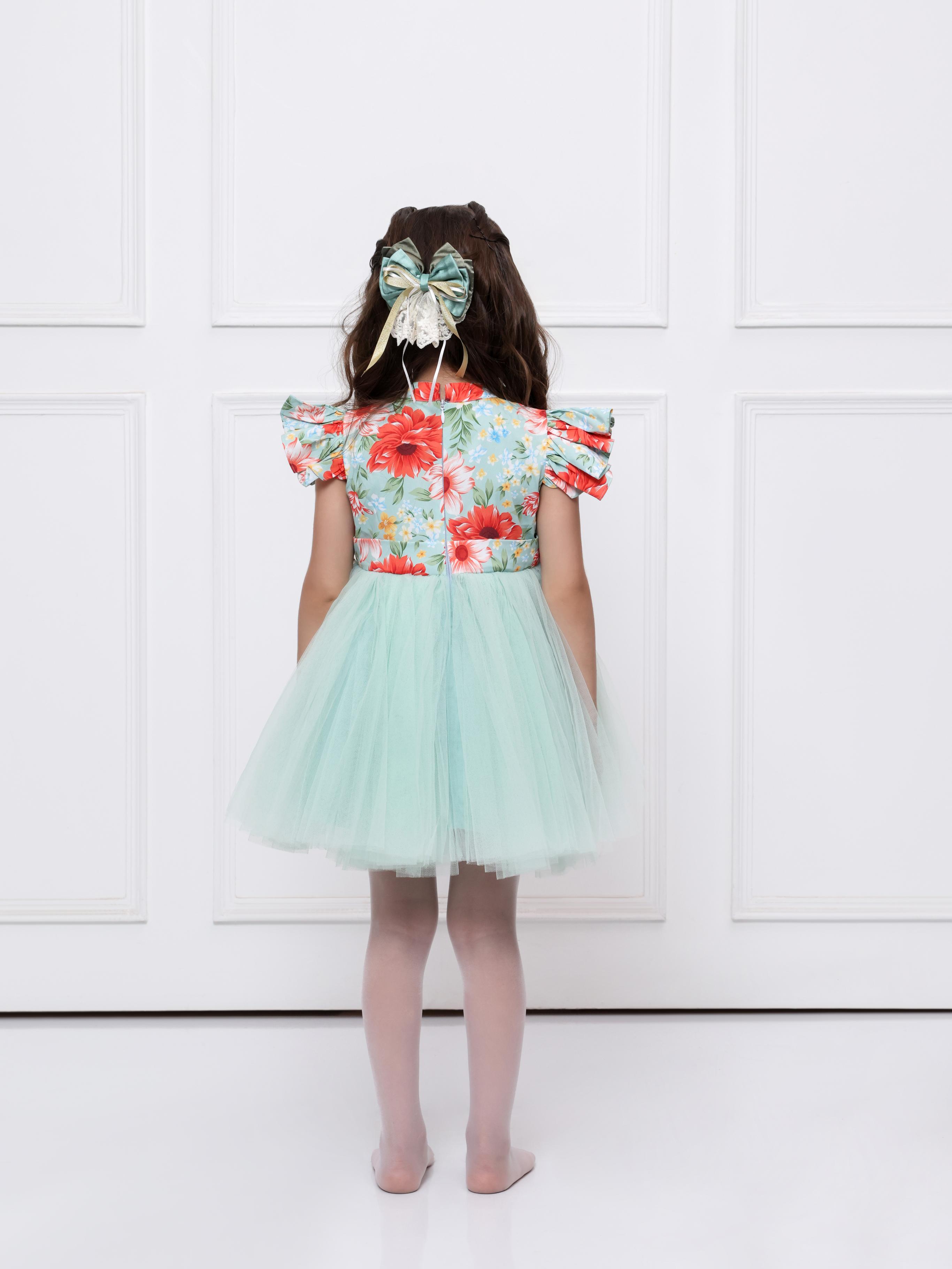 Green Floral Net Dress