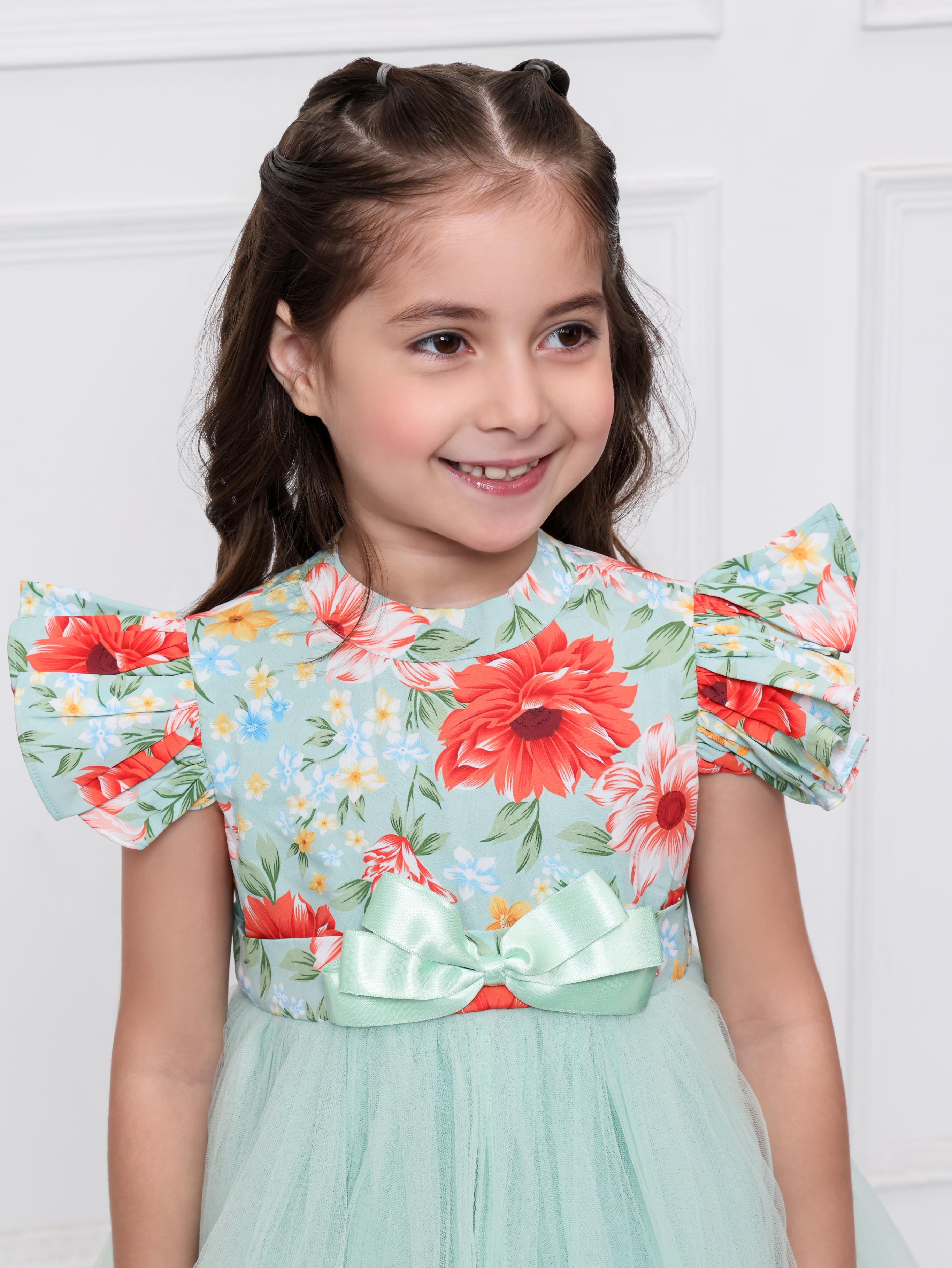 Green Floral Net Dress