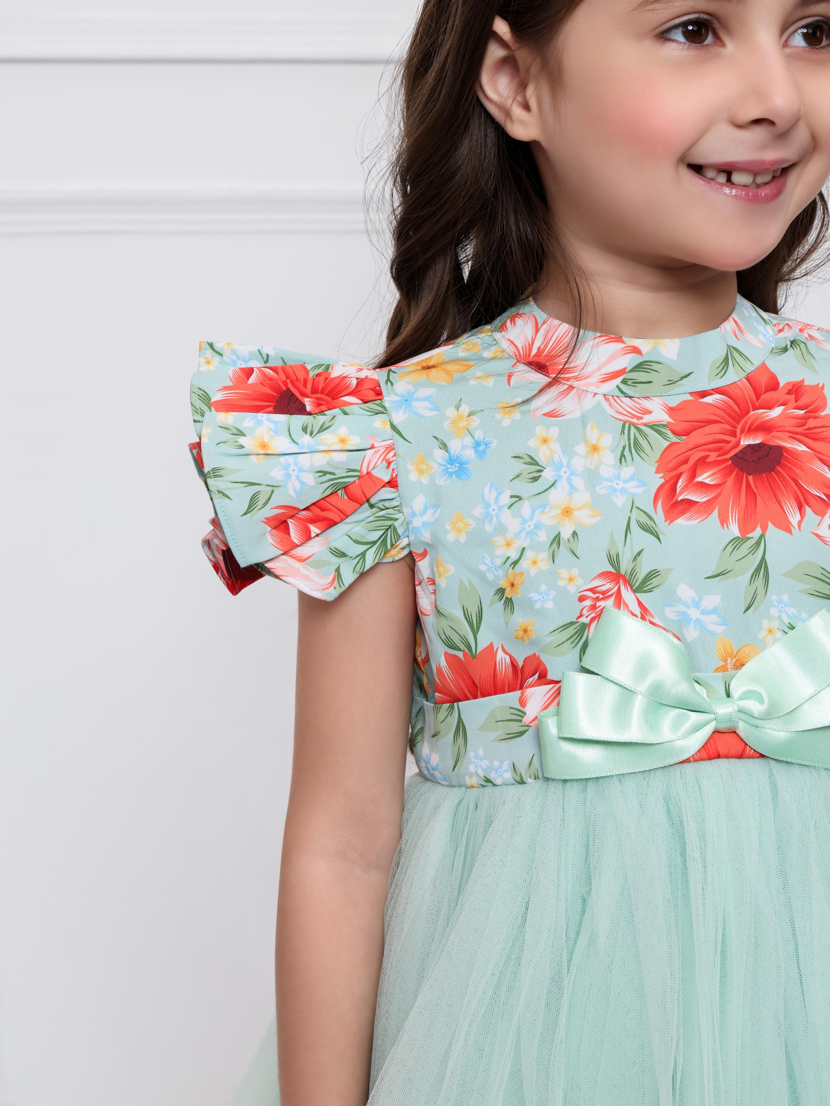 Green Floral Net Dress