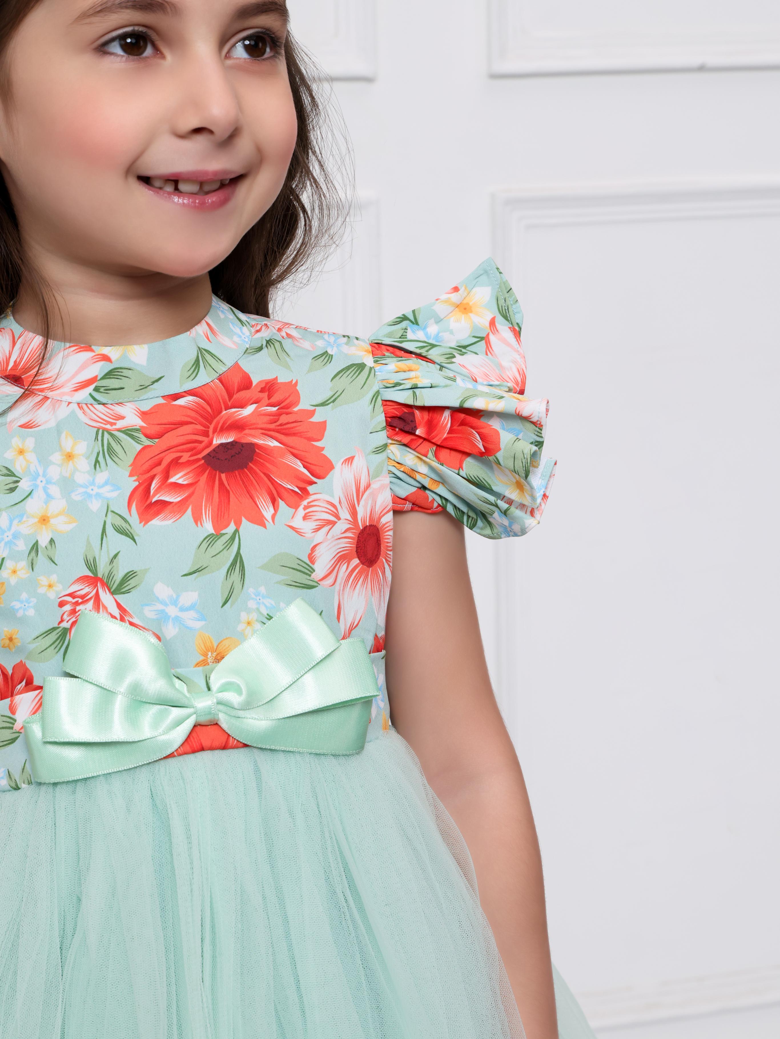 Green Floral Net Dress