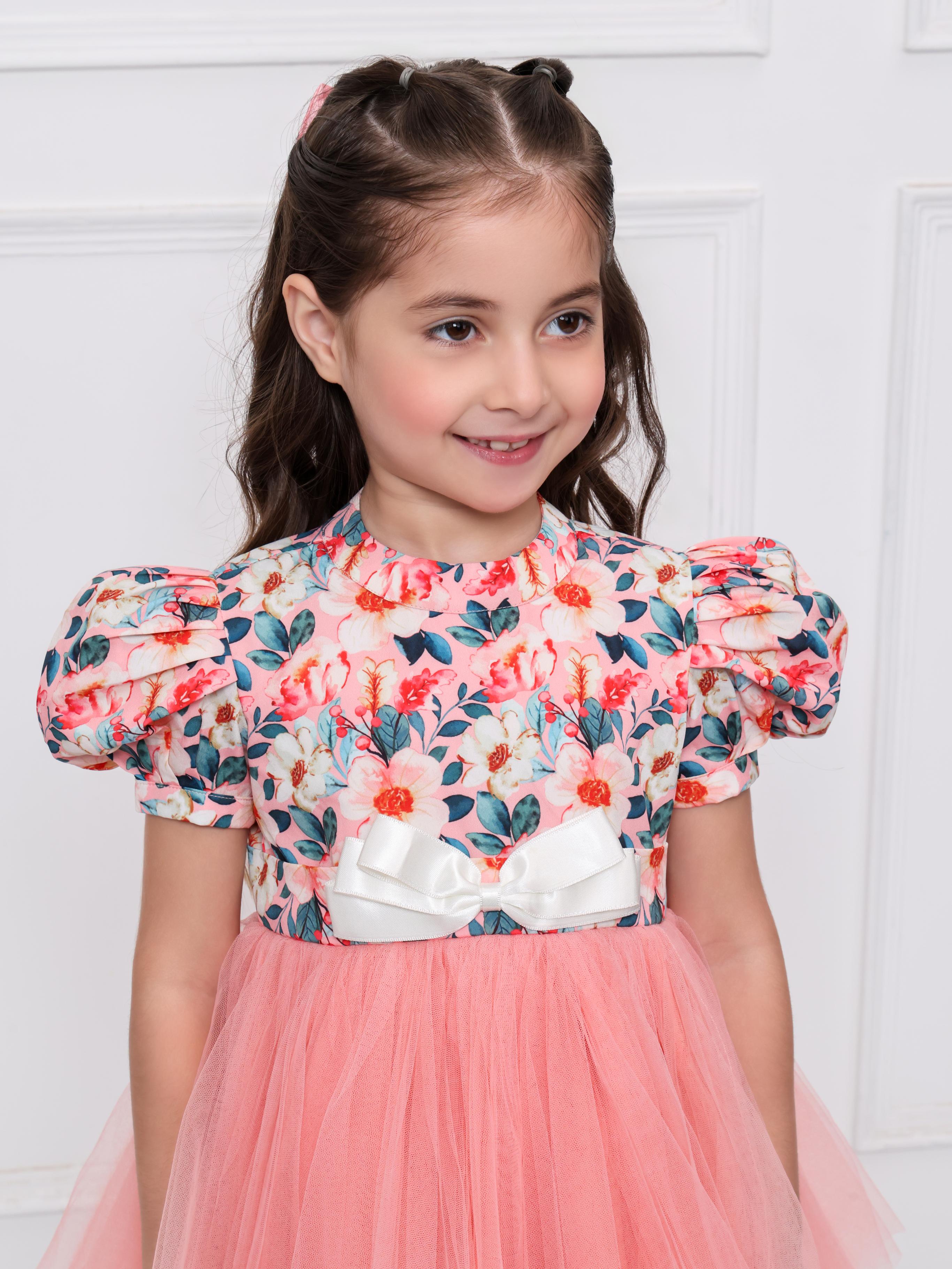 Peach Floral Net Dress