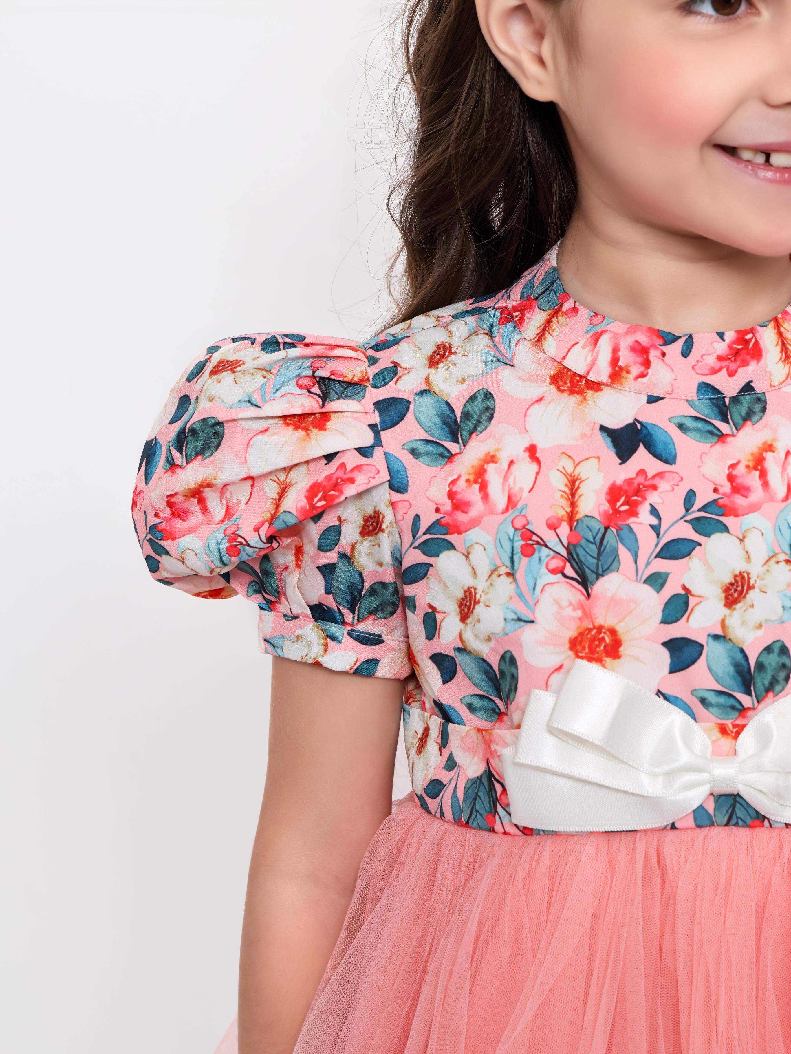 Peach Floral Net Dress