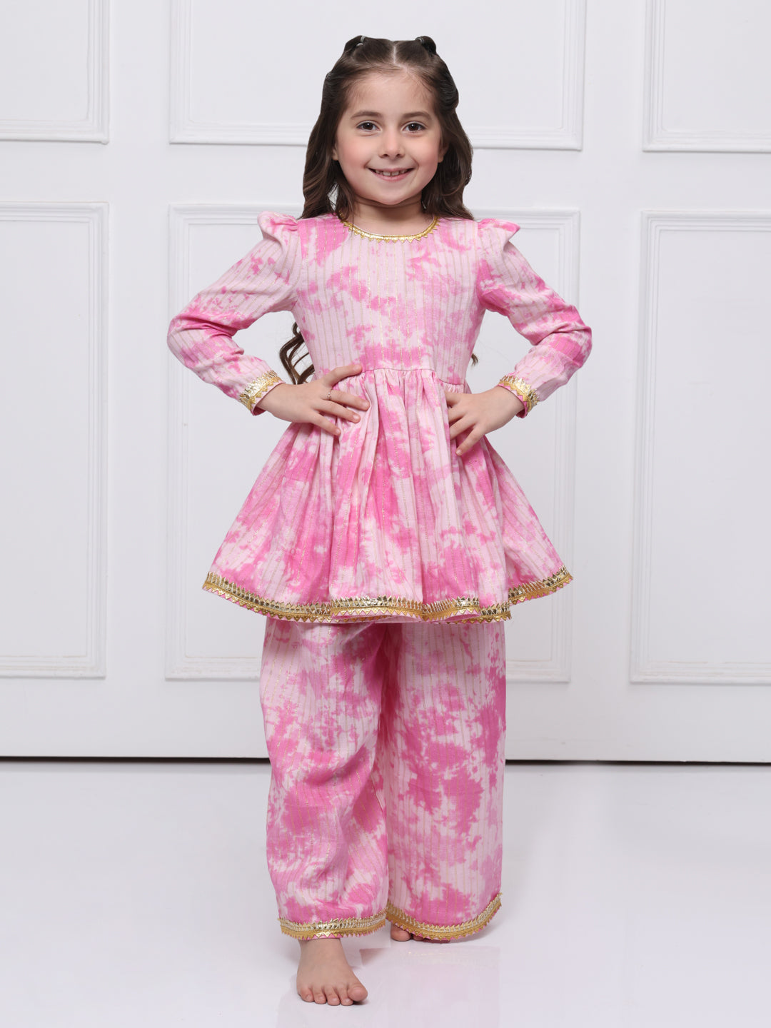 Pink Tye and Dye Cotton Suit for Girls