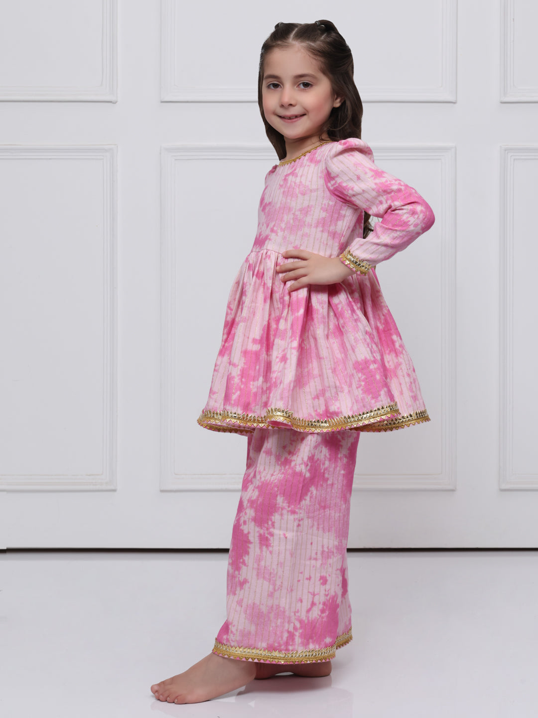 Pink Tye and Dye Cotton Suit for Girls