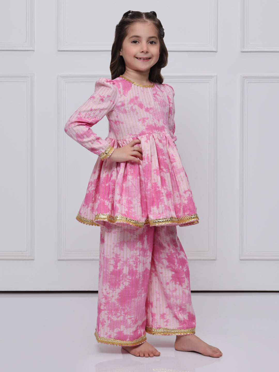 Pink Tye and Dye Cotton Suit for Girls