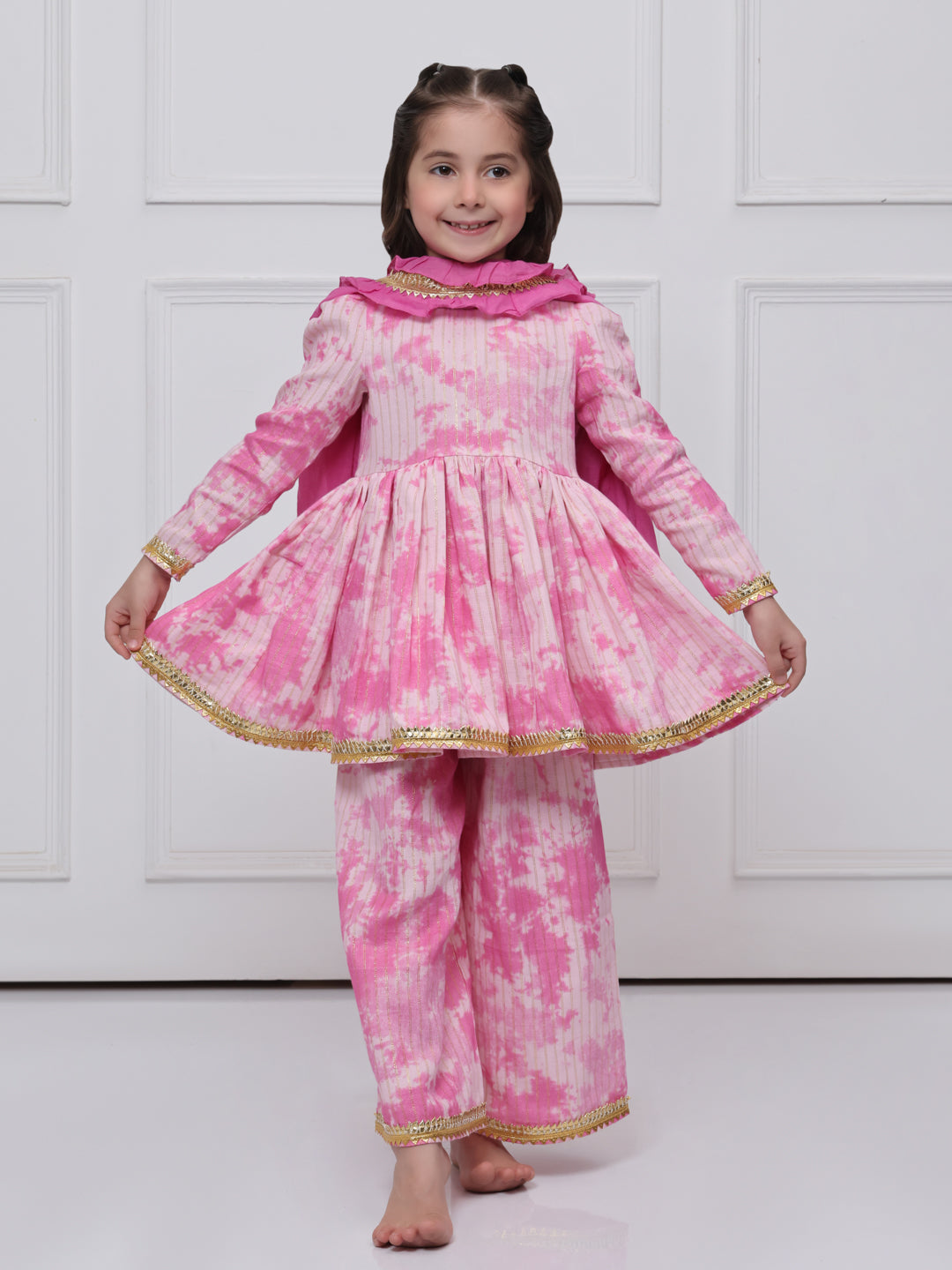 Pink Tye and Dye Cotton Suit for Girls
