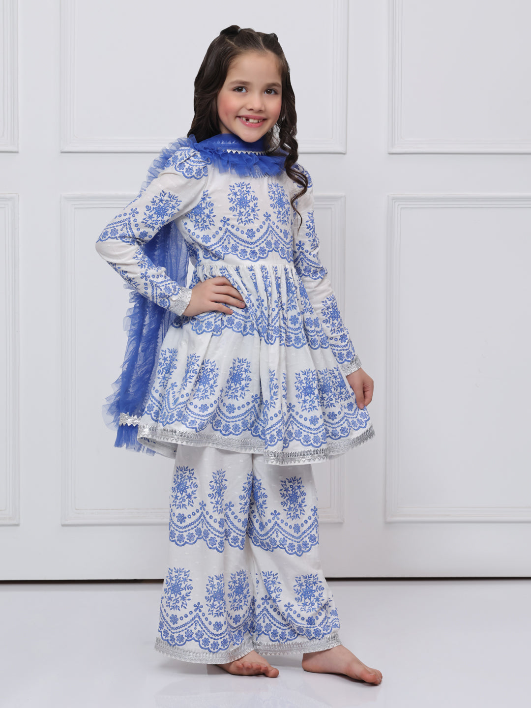 Blue & white Cotton Suit for Girls