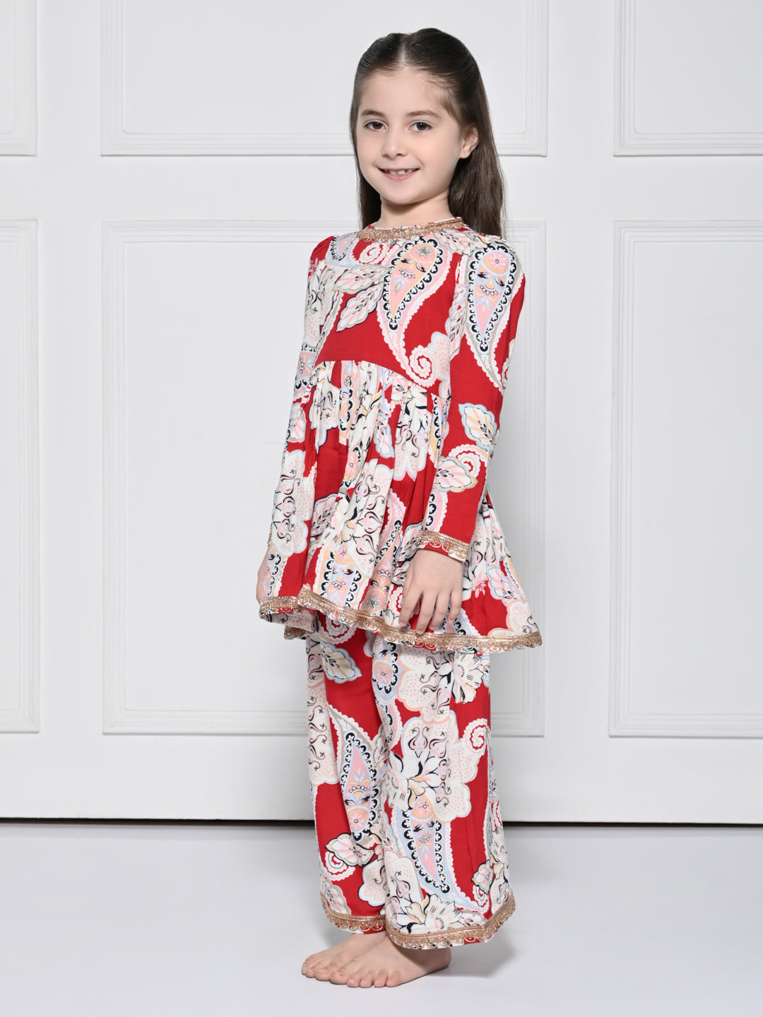 Red Paisley - A Red Rayon Suit for Girls