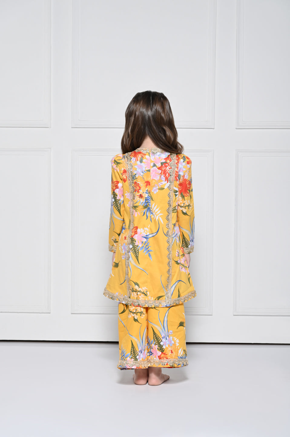 Yellow Floral - A Yellow Rayon Suit with a Floral Print for girls