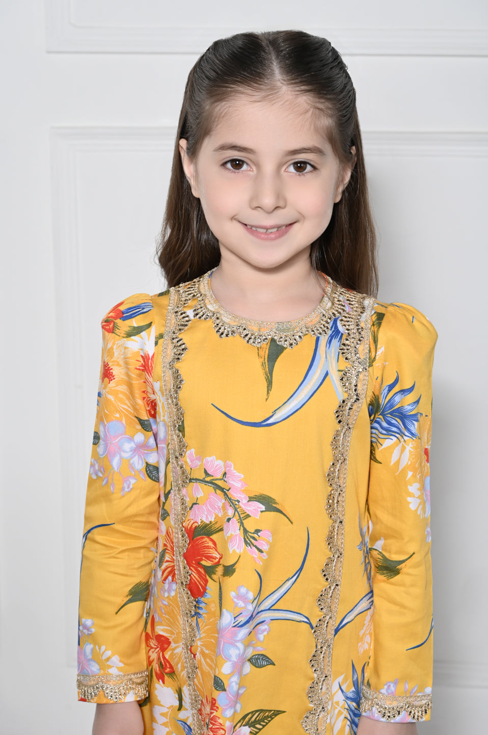 Yellow Floral - A Yellow Rayon Suit with a Floral Print for girls