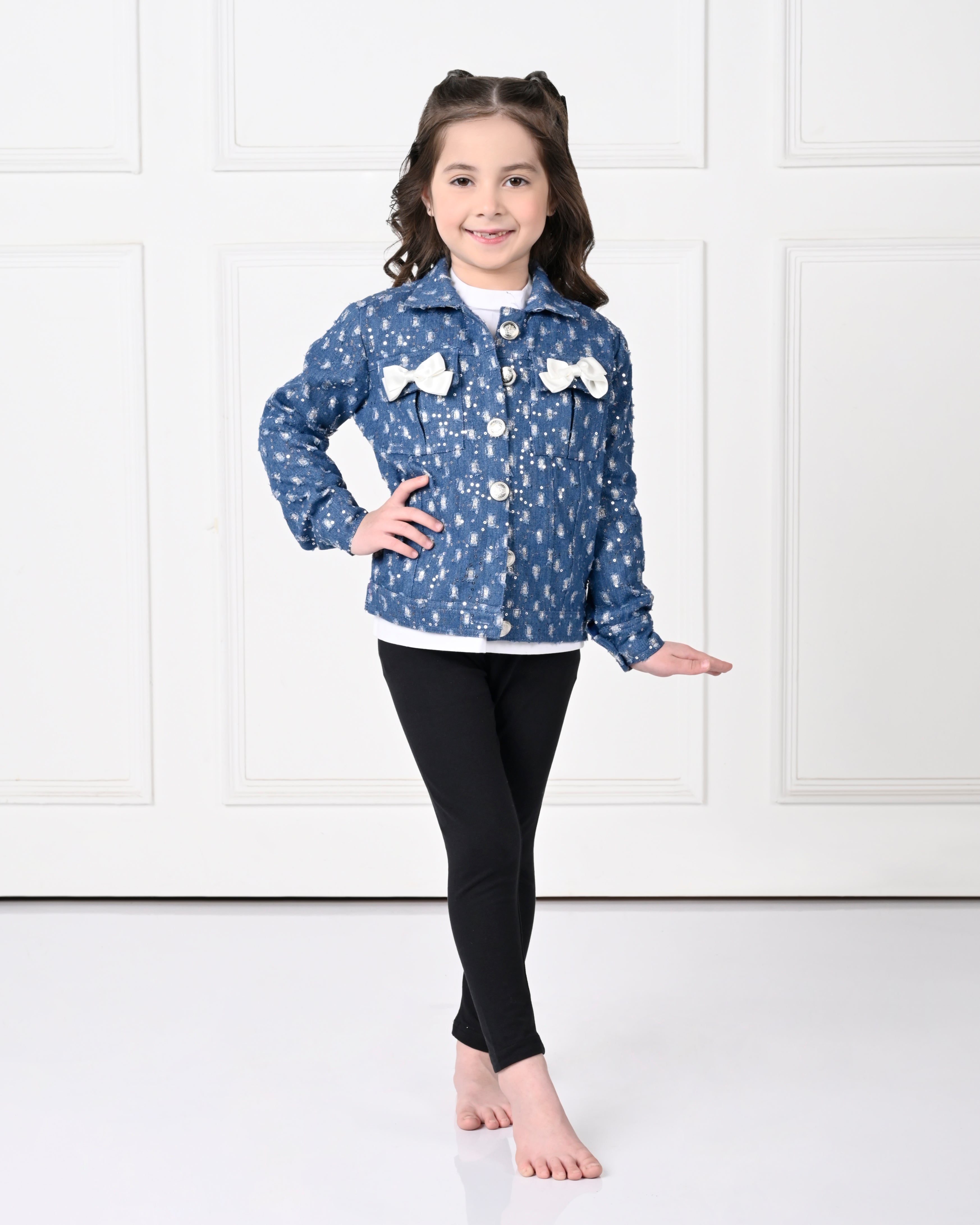 Dark Blue Over Size Full Sleeve Lace with Bow Denim Jacket