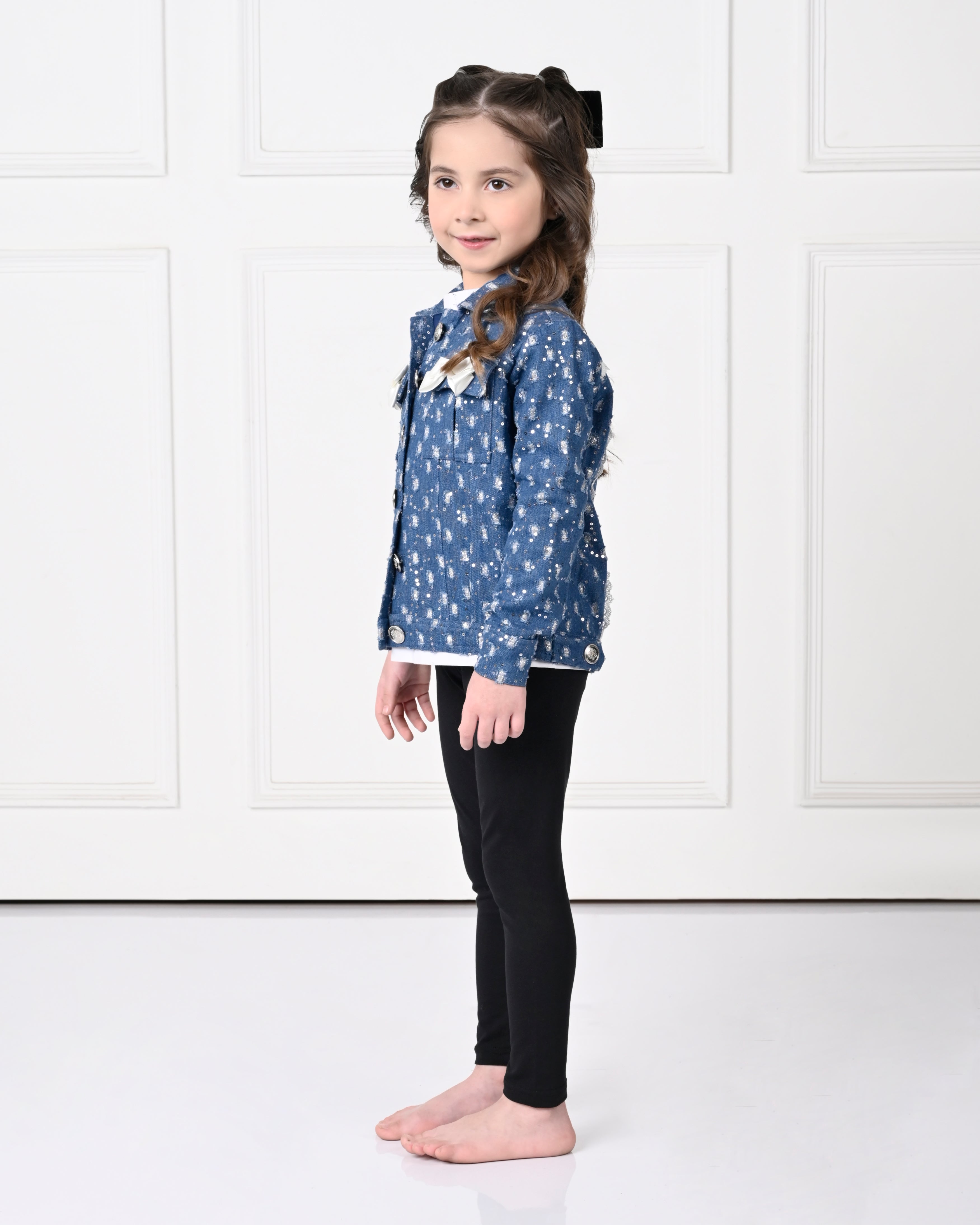 Dark Blue Over Size Full Sleeve Lace with Bow Denim Jacket